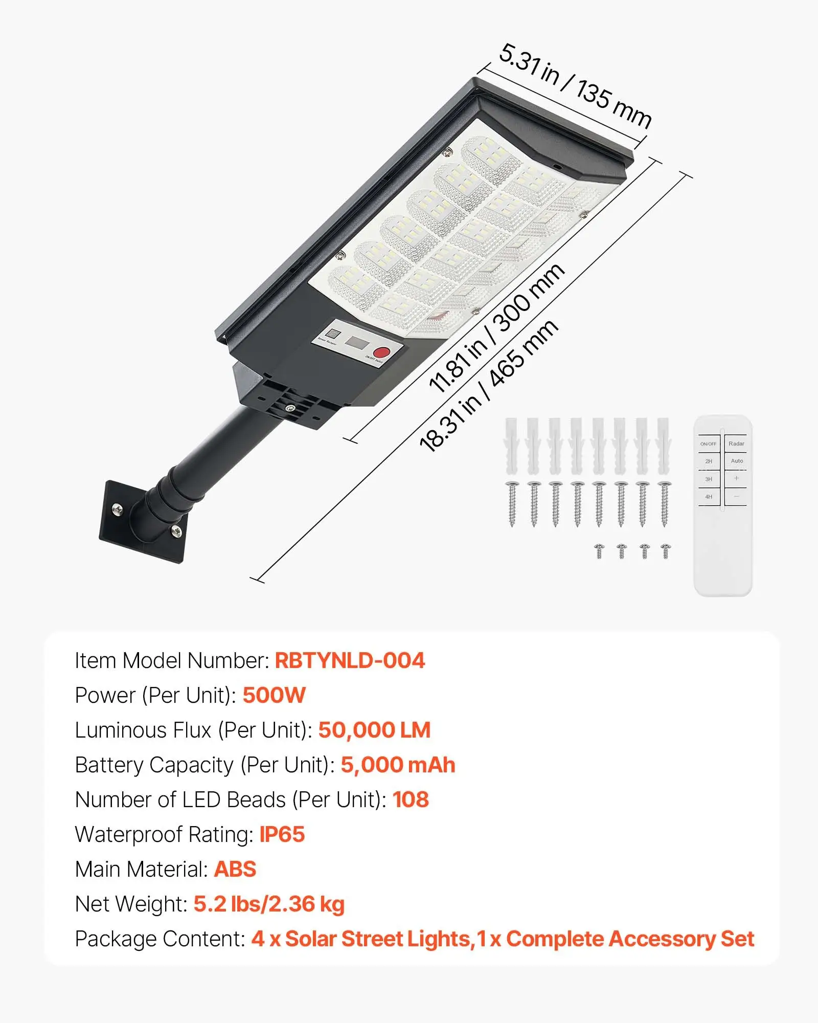 4 Pack 500W Solar Street Lights Outdoor