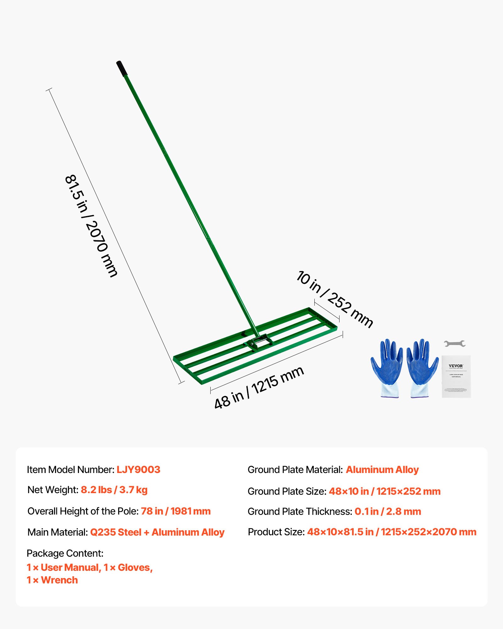 Lawn Leveling Rake, 48"x10" Level Lawn Tool, Heavy-duty Lawn Leveler With 78" Steel Extended Handle, Yard Leveling Rake Suit For Garden, Golf Lawn, Farm