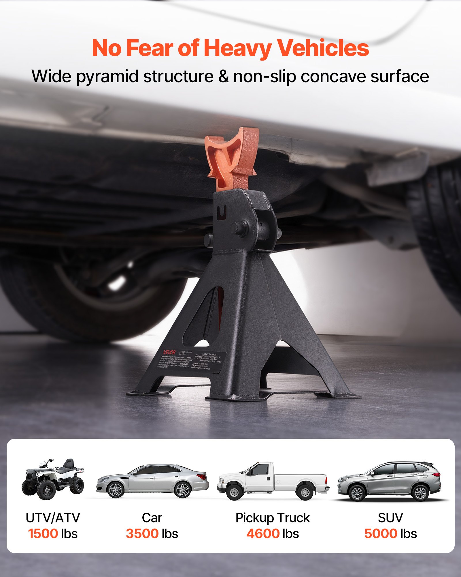 Jack Stands, 3 Ton (6,600 Lbs) Capacity, 10.8-16.3 In Adjustable Height, Heavy Duty Steel Jack Auto Stands With Locking, For Lifting SUV, Pickup, Car And UTV/ATV, 1 Pair, Black And Orange image 4