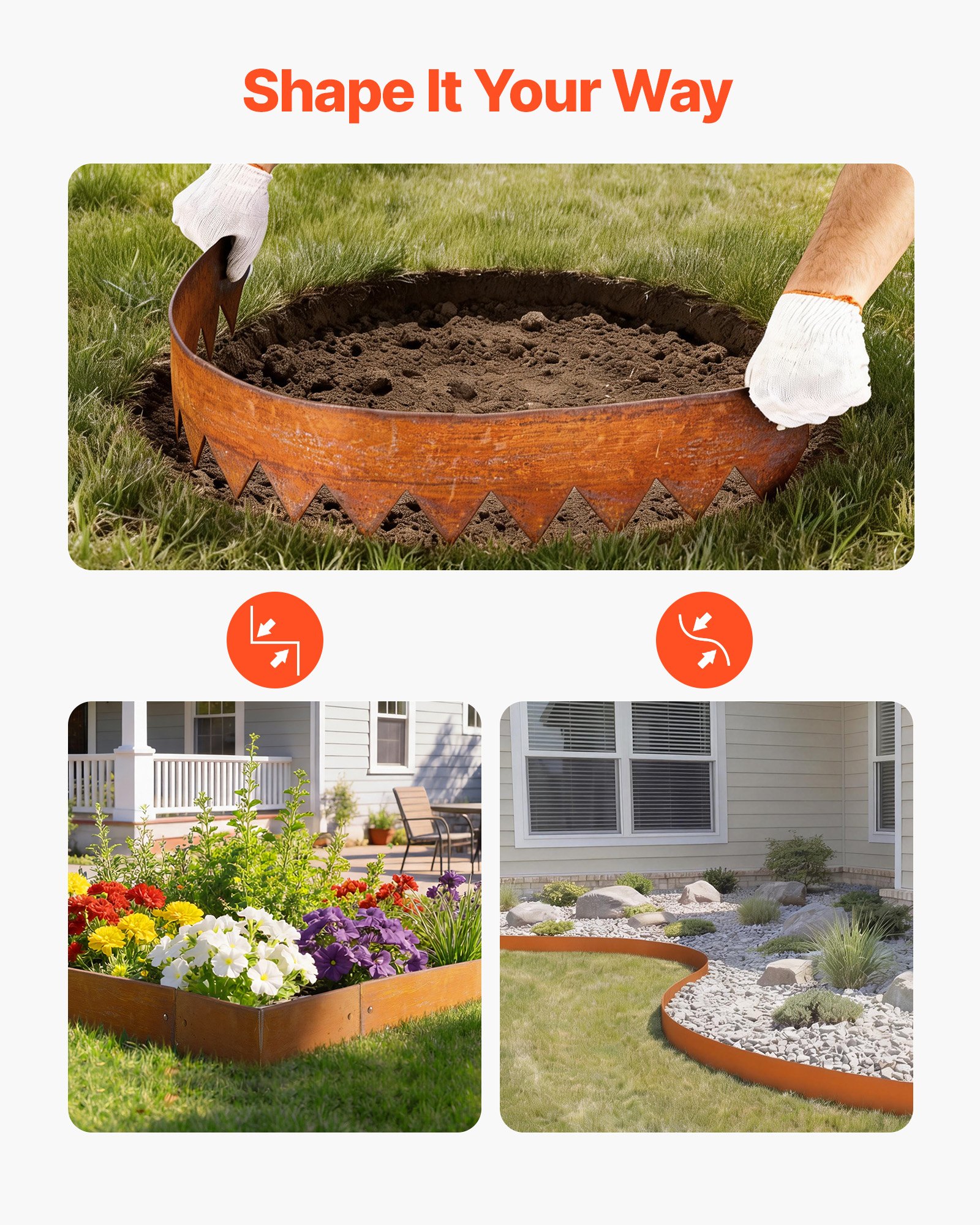 Corten Steel Landscape Edging, 6-Pack 40 X 6 Inch Metal Edging For Landscaping With 8 Connecting Plates, Bendable Metal Garden Edge Border For Flower Bed, Yard Pathway, Rust