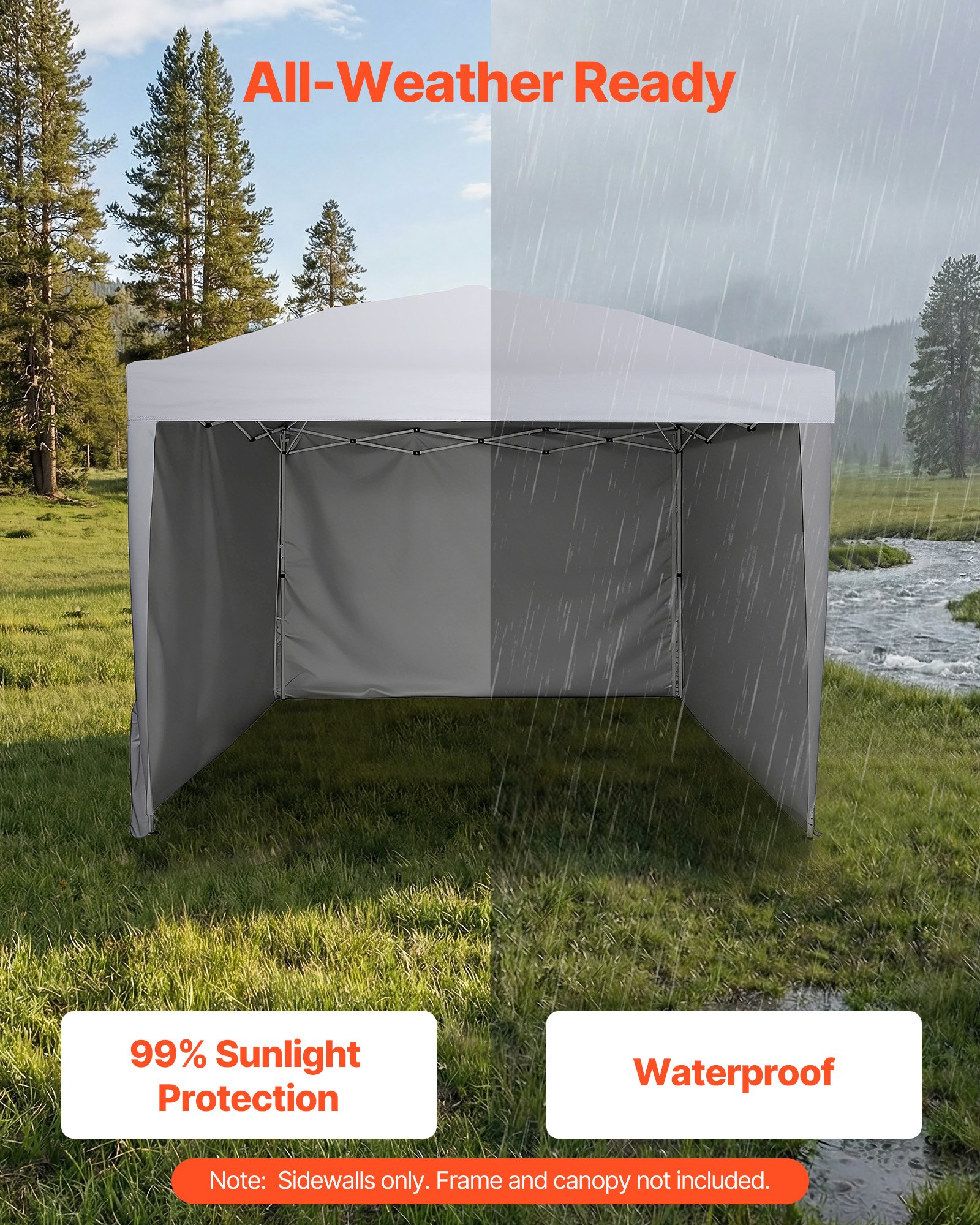 Canopy Sidewalls, Fit For 10 X 10 Ft Pop Up Canopy Tent, Tent Side Walls With Waterproof And Sunlight Protection Layer For Outdoor Event Tents, Vendor Booths, Camping (3 Sidewalls Only, White)