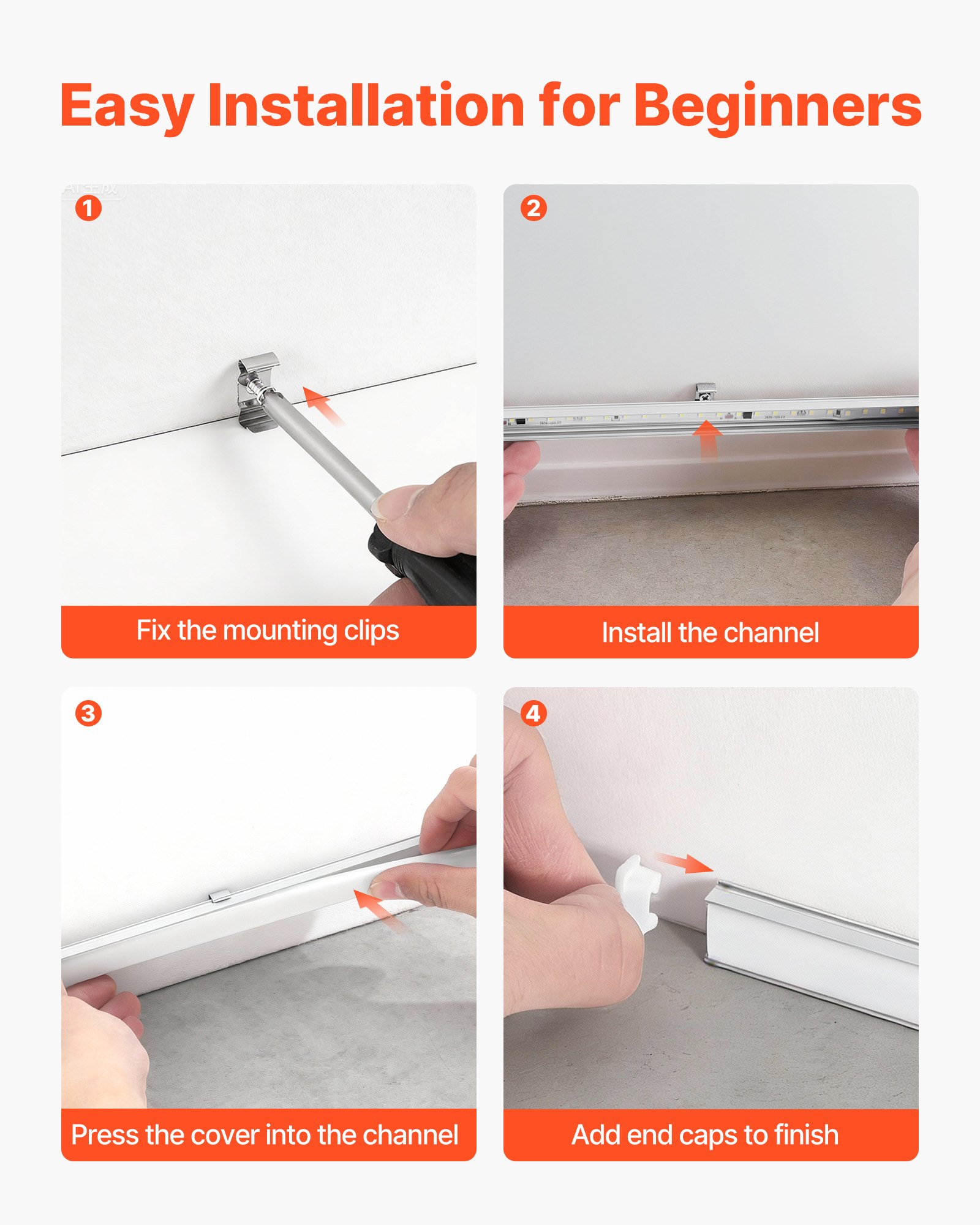20-Pack 6.6 Ft/2M U Shape LED Aluminum Channel, With Milky Cover, End Caps And Mounting Clips, Aluminum Profile For LED Strip Light Installations, Easy Installation, For Under Cabinet Counter