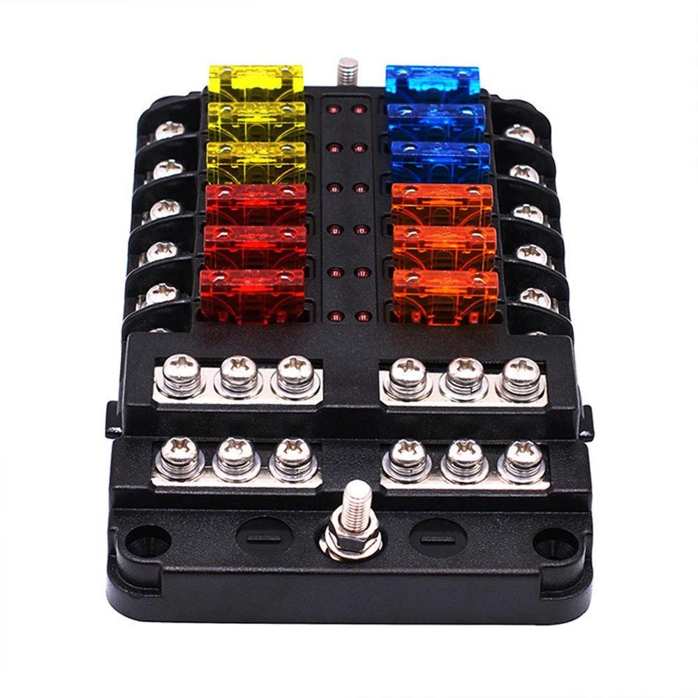 Support pan European shipping--6/12 Way Fuse Box Holder With Blade Fuse Holder Block & Warning Indicator Car Boat Blade Fuse Box 12V 24V