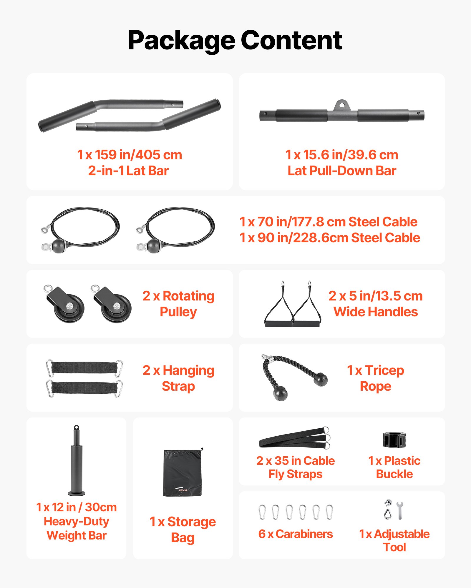 Pulley System, 2 PCS LAT And Lift Pulley System, Gym Rack Pulleys Attachment With Two Steel Cables, Short Bar, Dual Grip Handles, Cable Machine For Bicep, Shoulder, Back, Up To 330 Lbs Capacity