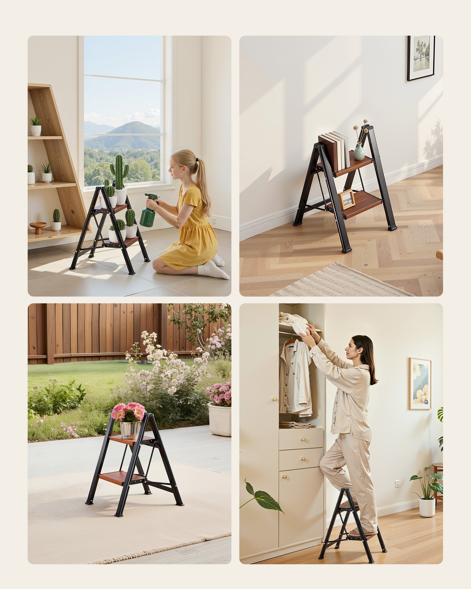 2 Step Ladder, Folding Step Stool With Wide Anti-Slip Pedal And Comfort Handgrip, Lightweight 330 Lbs Capacity Portable Aluminum Plant Support, Multi-Use For Adults, Home Repairing, Cleaning