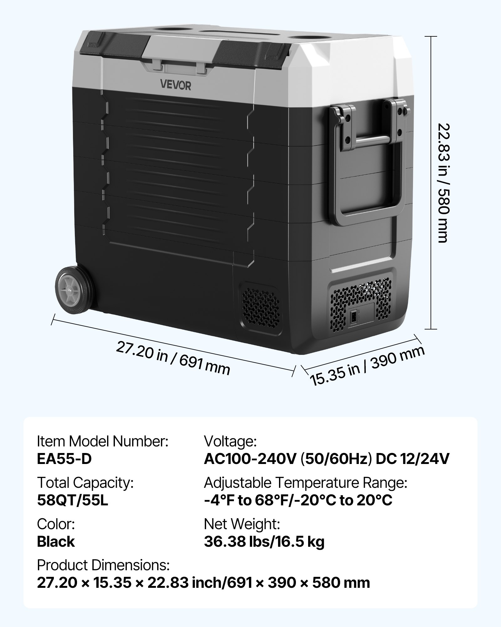 Car Refrigerator, DC 12/24V AC100-240V Compressor Electric Cooler,  -4°F To 68°F Truck Refrigerator With APP Control, Wheels & Dual Zone, 58 QT Cars Cooler For RVs, Boats, Camping, Fishing