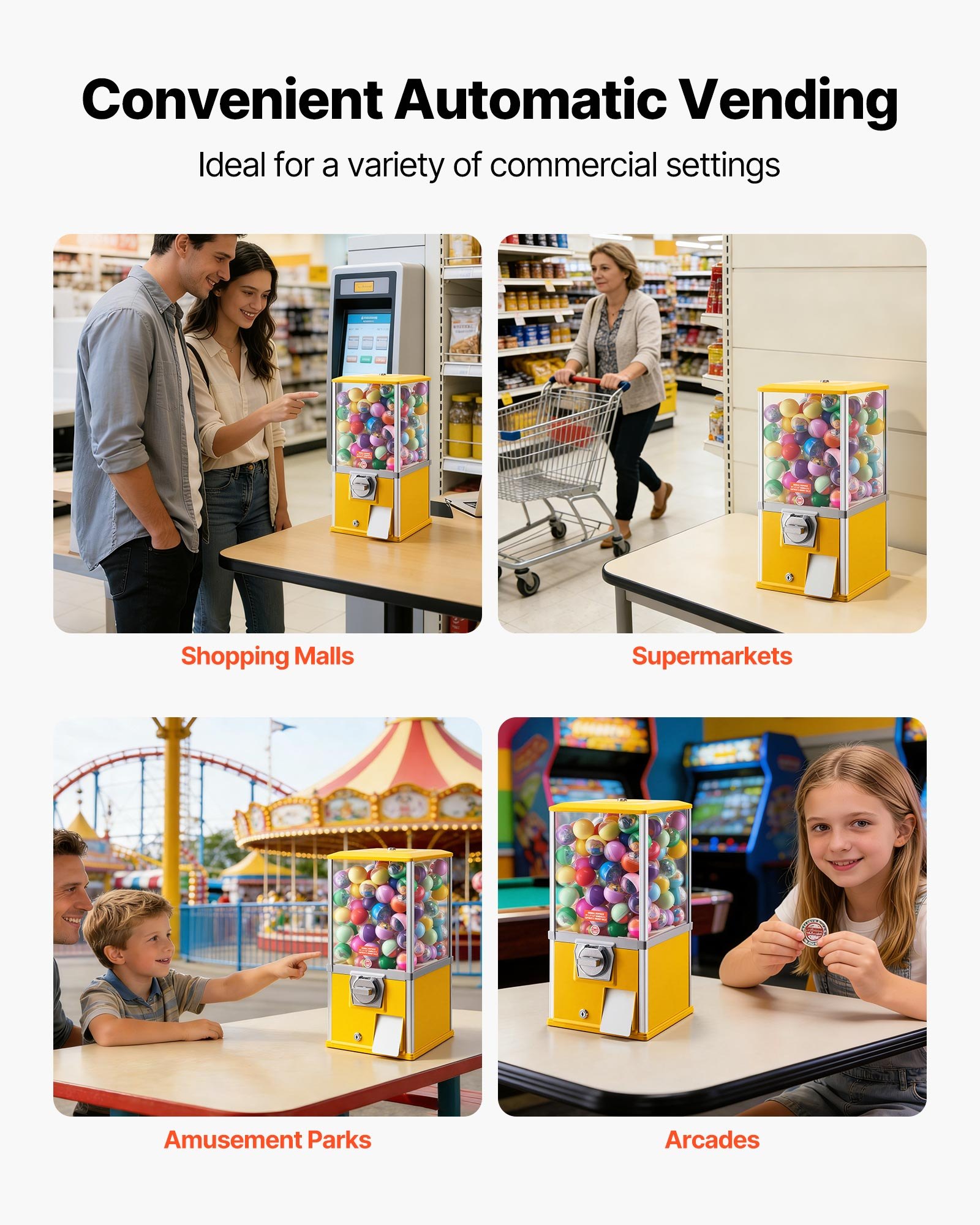 Gumball Machine, 21 Inch Height Candy Vending Machine Dispenser, 25-Cent Vending Machines For Shopping Malls, Supermarkets, Amusement Parks, Arcades, Holds Up To 180 1.77 Inch Spherical Candies