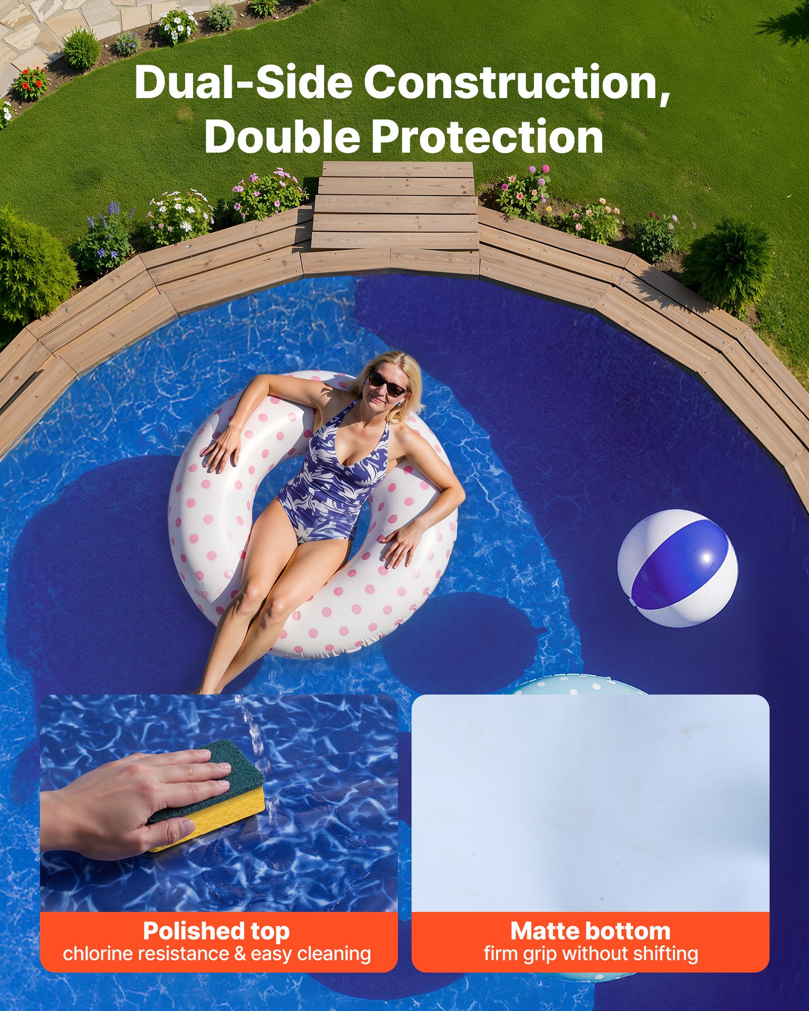 10ft Pool Liner, Round Overlap Swimming Pool Liner For 27.5 In Wall Height, Heavy Gauge Vinyl, Easy Install With Leak-Proof Patches, Designed For Steel Sided Above-Ground,Outdoor, Crystal