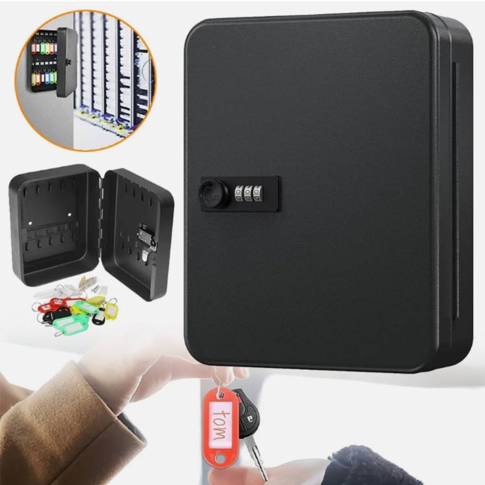 Support pan European shipping--A Secure Key Box With A Combination Lock, Made Of Metal And Featuring 20 Hooks, Designed For Wall Mounting, Three Digit Password Lock