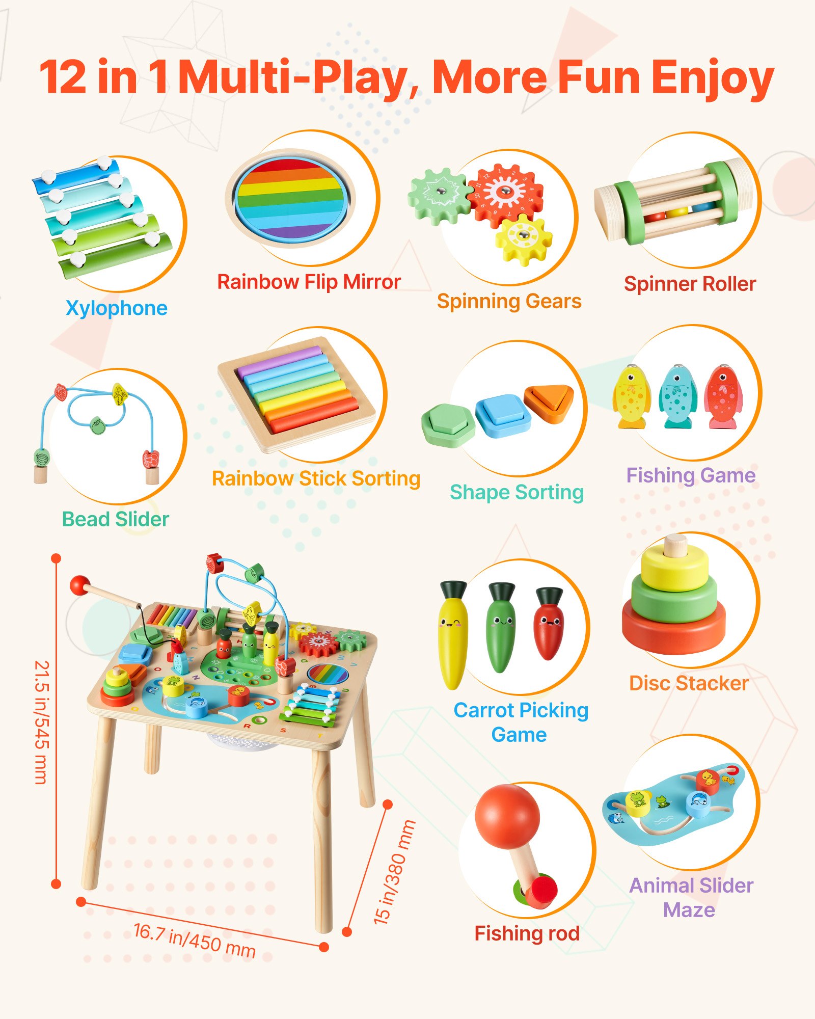 Montessori Activity Table For Toddler 1-3 Years Old, 13 In 1 Wooden Learn Activity Desk, Baby Play Table… image 3