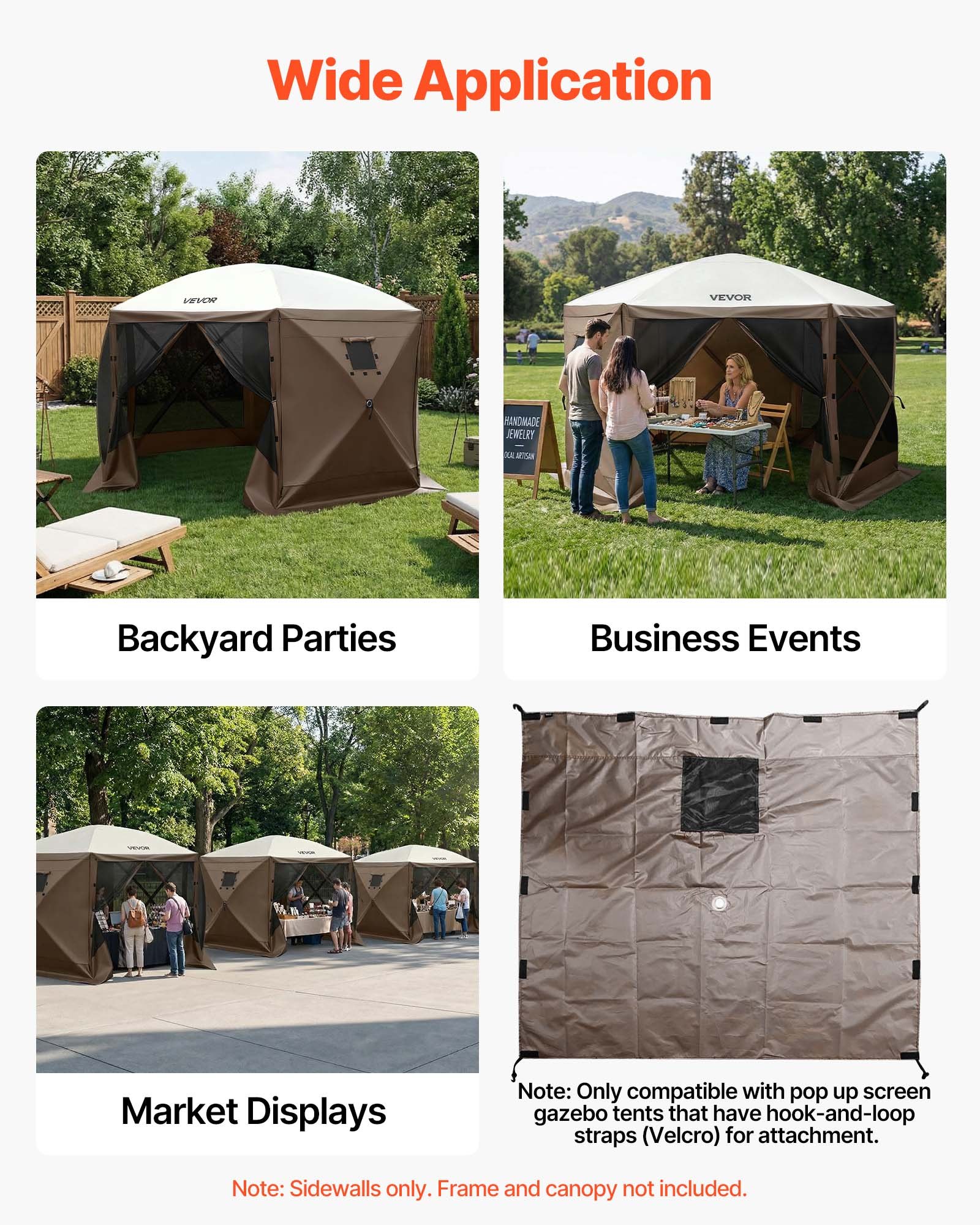 Canopy Sidewalls, 5.67 X 4.85 Ft, Canopy Tent Walls With Waterproof And Sunlight Protection Layer, One-Sided Window Design, Fit For Outdoor Event Tents, Vendor Booths (3 Sidewalls Only, Brown)