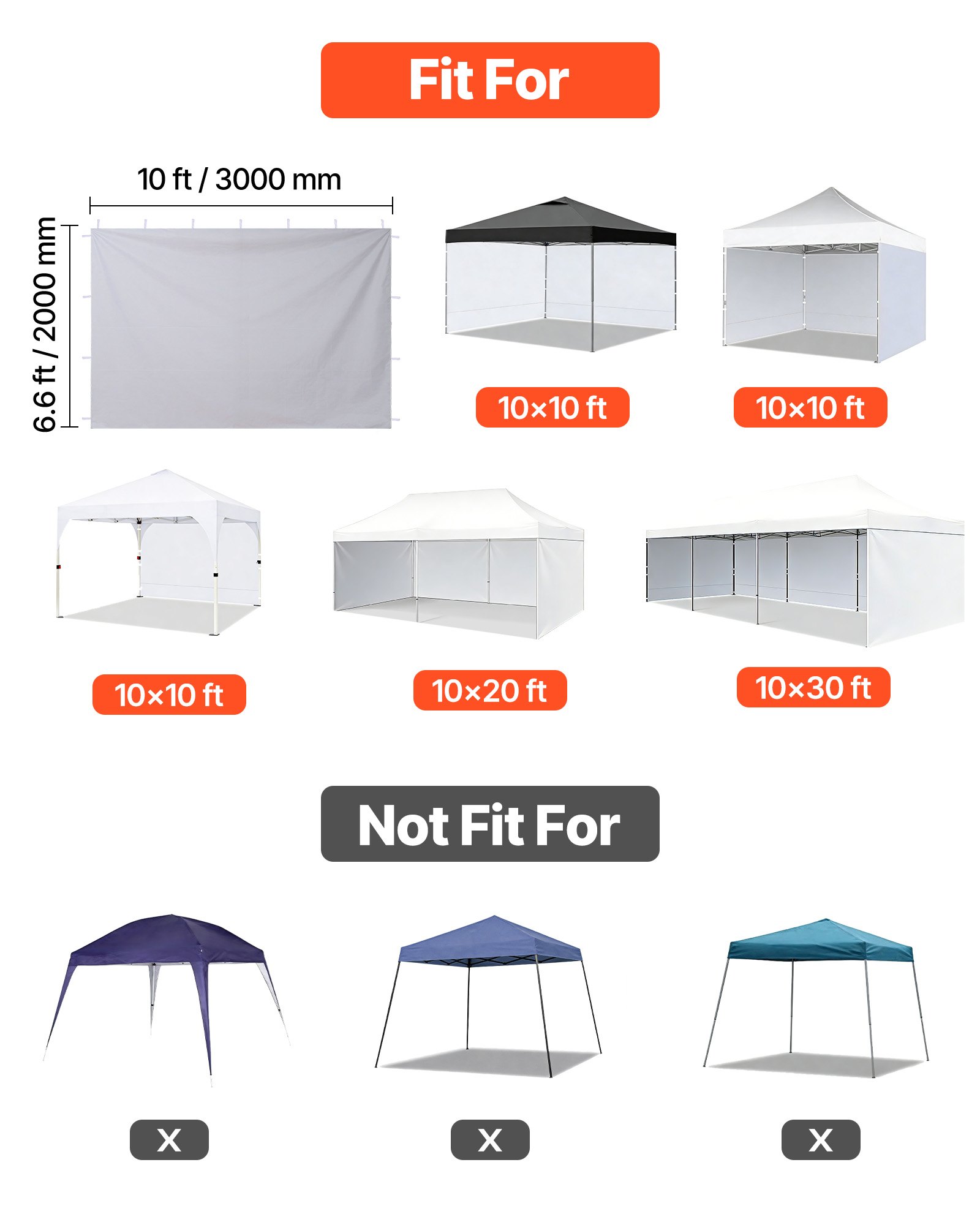 Canopy Sidewalls, Fit For 10 X 10 Ft Pop Up Canopy Tent, Tent Side Walls With Waterproof And Sunlight Protection Layer For Outdoor Event Tents, Vendor Booths, Camping (3 Sidewalls Only, White)