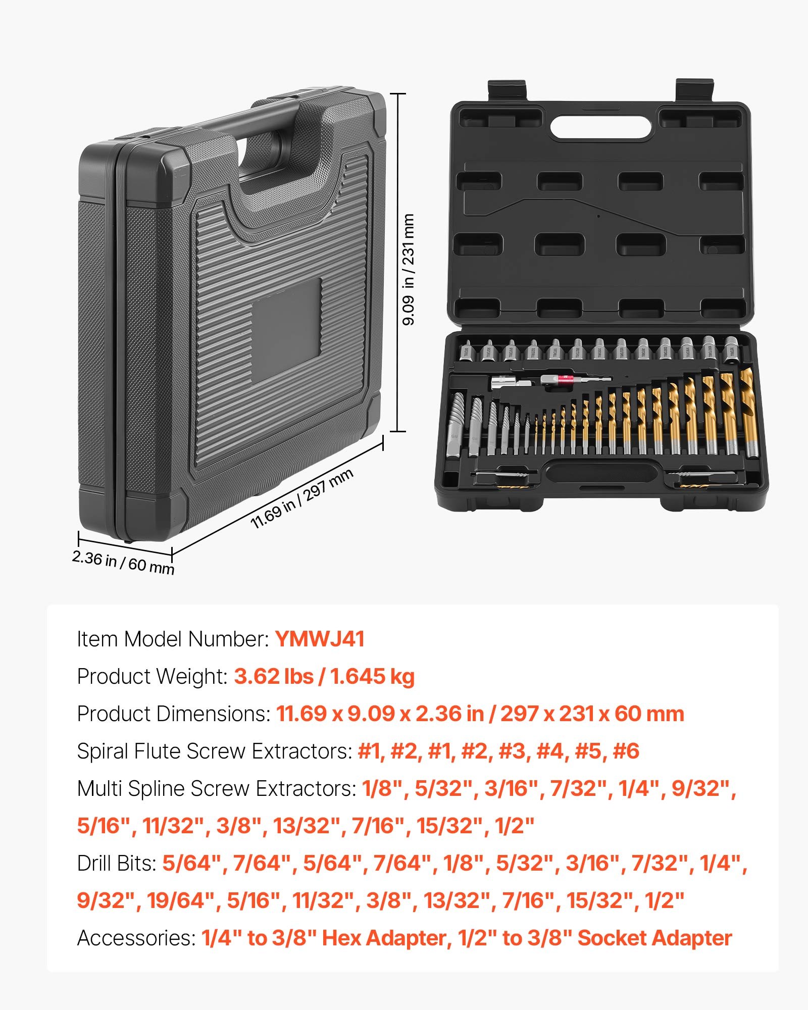 Screw Extractor Set With Drill Bits, 41 Pieces, Easy Out Bol