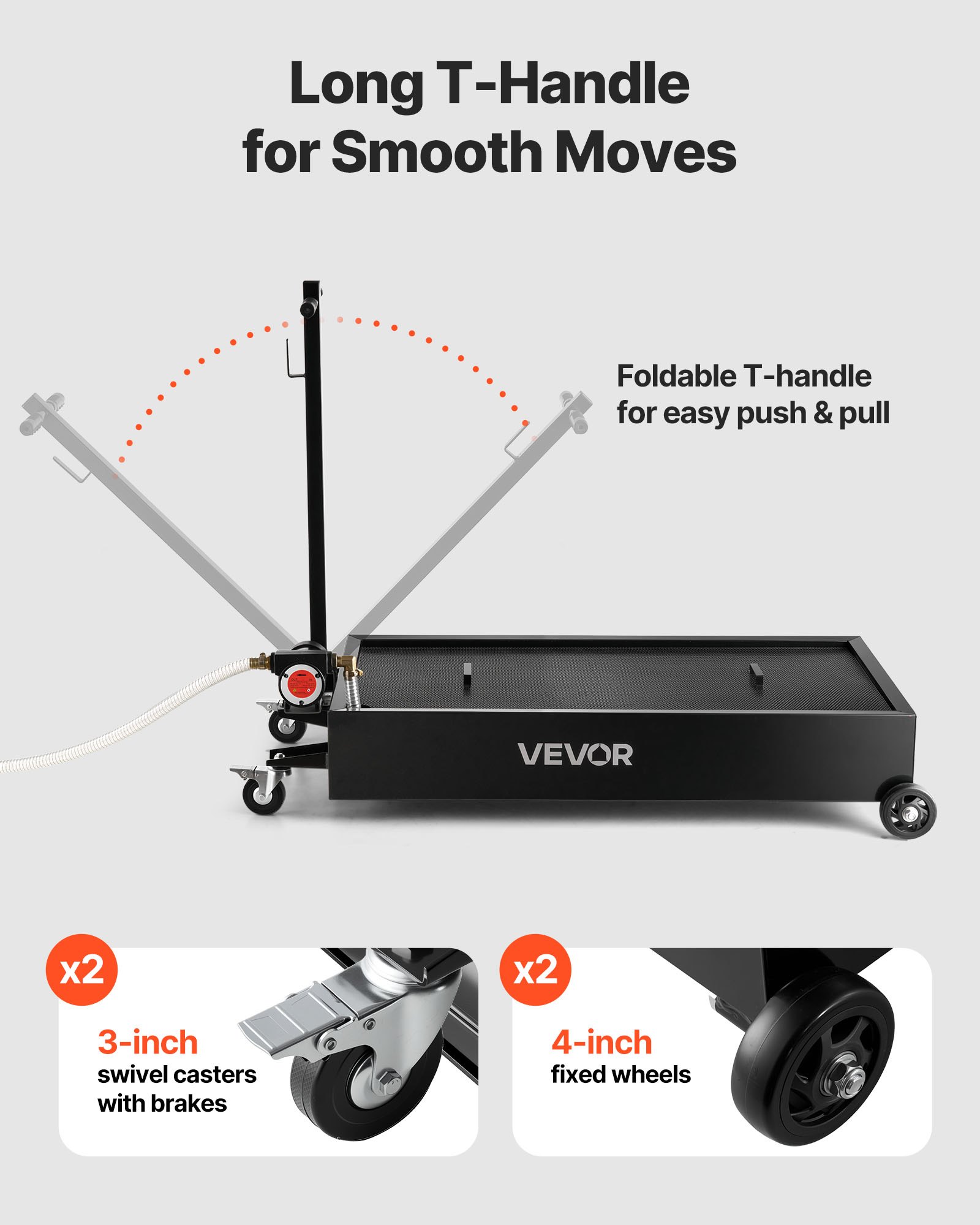 Low Profile Oil Drain Pan, 20 Gallon Capacity, Rolling Oil Drain Pan With Electric Pump & 7.2 Ft Hose, Leak-proof & Corrosion-resistant, Fit For Cars, SUVs, Trucks, Motorcycles, ATVs, Metal