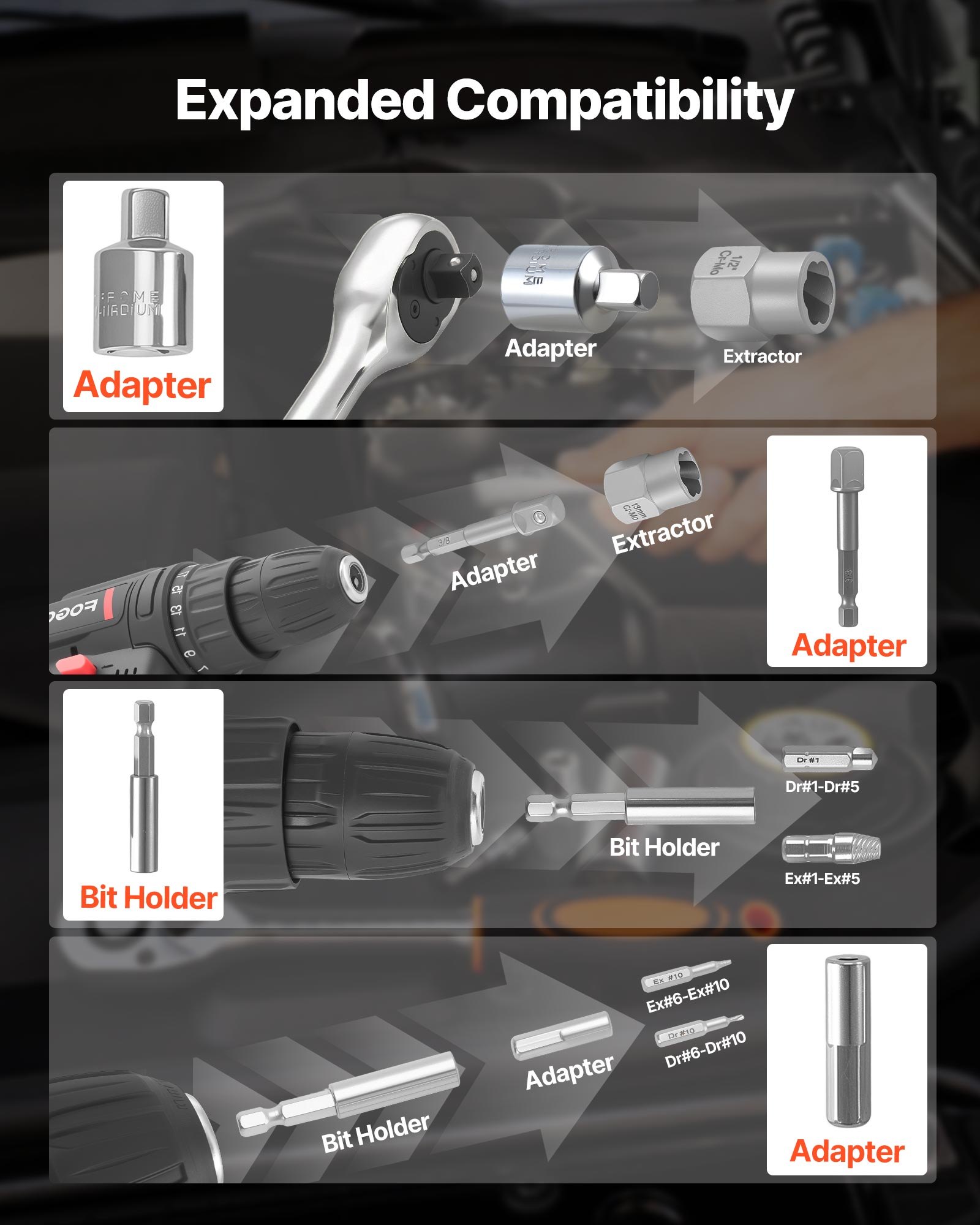 Screw Extractor Set With Drill Bits, 49 Pieces, Easy Out Nut Bolt Extractors And Drill Bits, With Adapters, Solid Storage Case, Cr-Mo Steel For Removing Rounded, Broken, Or Stripped Fasteners