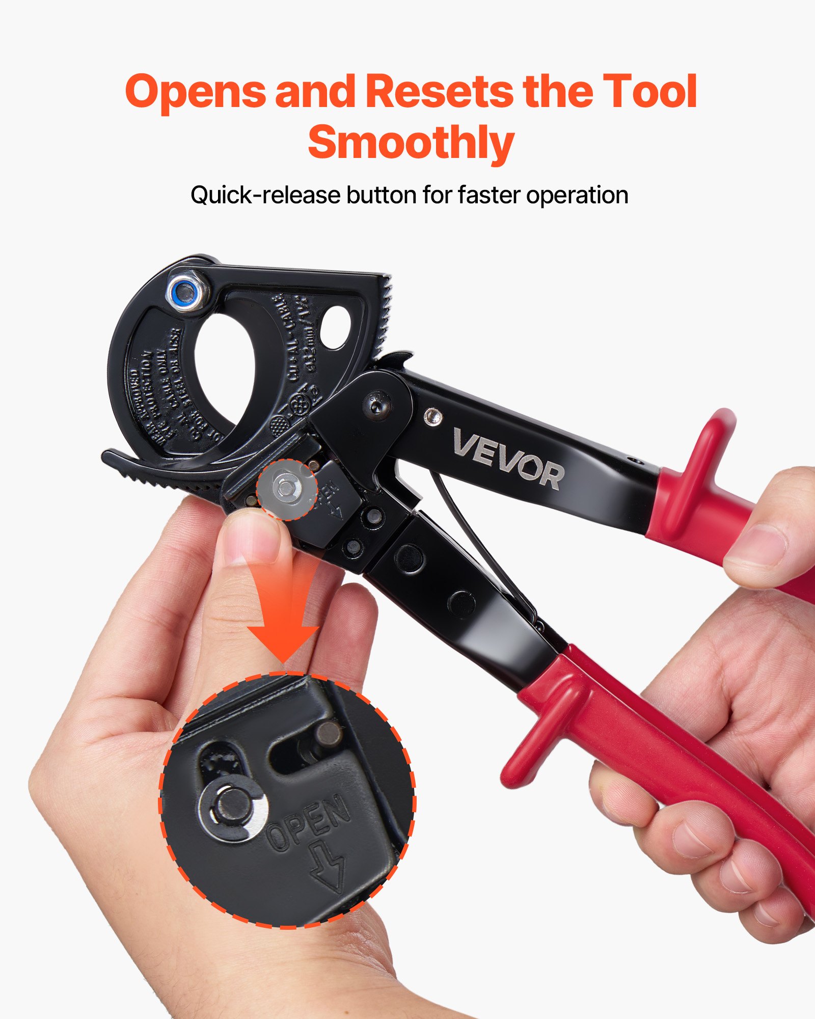 Ratcheting Cable Cutter, Spring Steel Blades With PVC-Coated Handles, Quick-Release Button, Heavy Duty Ratchet Cable Wire Cutter For Cutting Copper & Aluminum Cables Up To 474 MCM / 240 Mm²