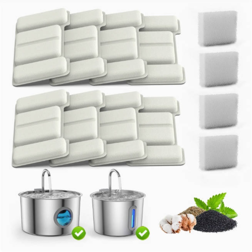 Stainless Steel Pet Water Fountain Filters Pet Water Fountain Filters 8-Pack Replacement Filters With 4 Sponge Filters For Stainless Steel Cat Dog Water Dispenser Dog And Cat Water Dispenser Filters