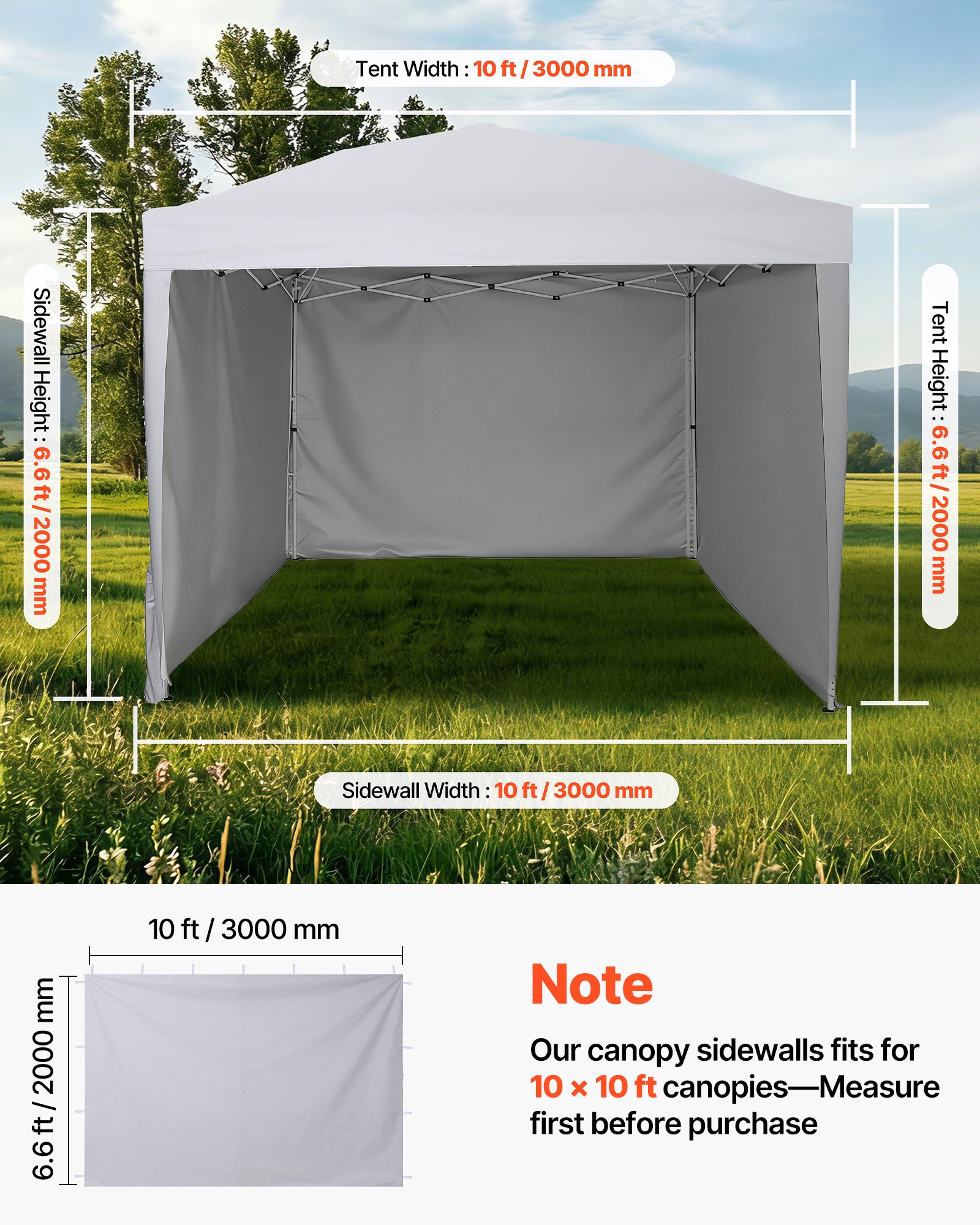 Canopy Sidewalls, Fit For 10 X 10 Ft Pop Up Canopy Tent, Tent Side Walls With Waterproof And Sunlight Protection Layer For Outdoor Event Tents, Vendor Booths, Camping (3 Sidewalls Only, White)