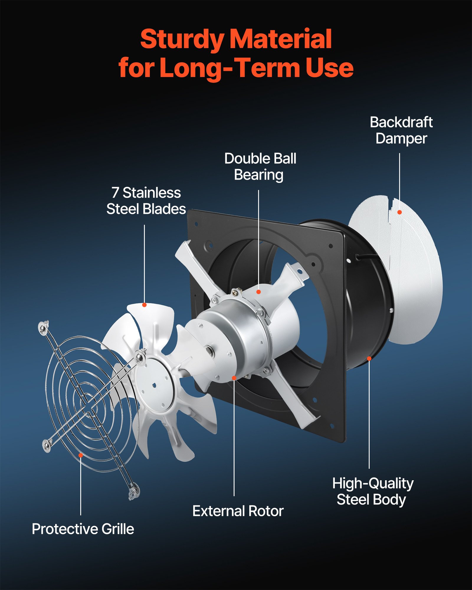 8 Inch Exhaust Fan, 576 CFM High Velocity Wall Mount Vent Fan With On/Off Control, Low Consumption, Portable Ventilation Extractor For Attic,Garage,Basement,Workshop,Kitchen, Chicken Coop,Black