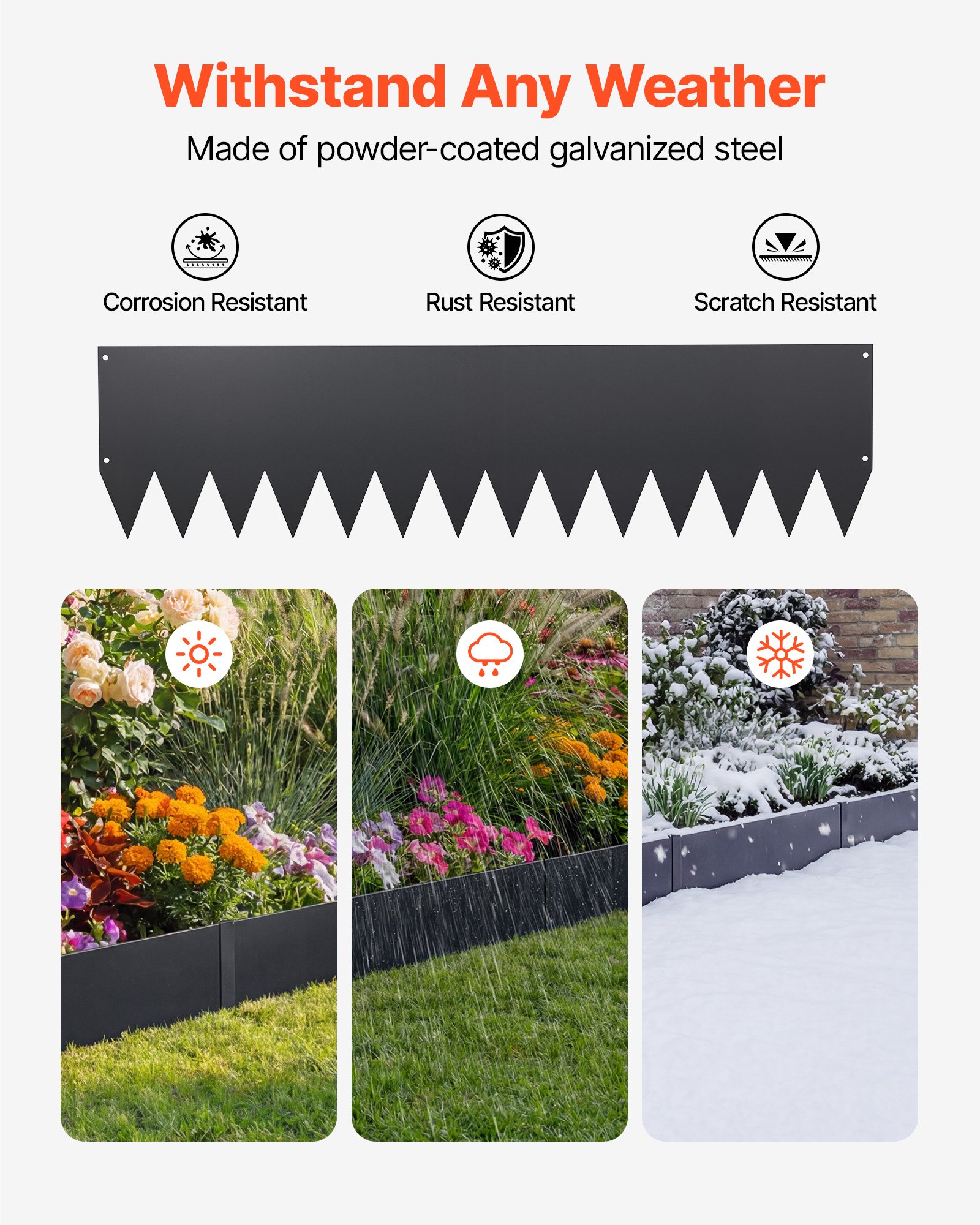 Galvanized Steel Landscape Edging, 6-Pack 40 X 10 Inch Metal Edging For Landscaping With 8 Mounting Clips, Heavy Duty Metal Garden Edge Border For Flower Bed, Yard Pathway, Black