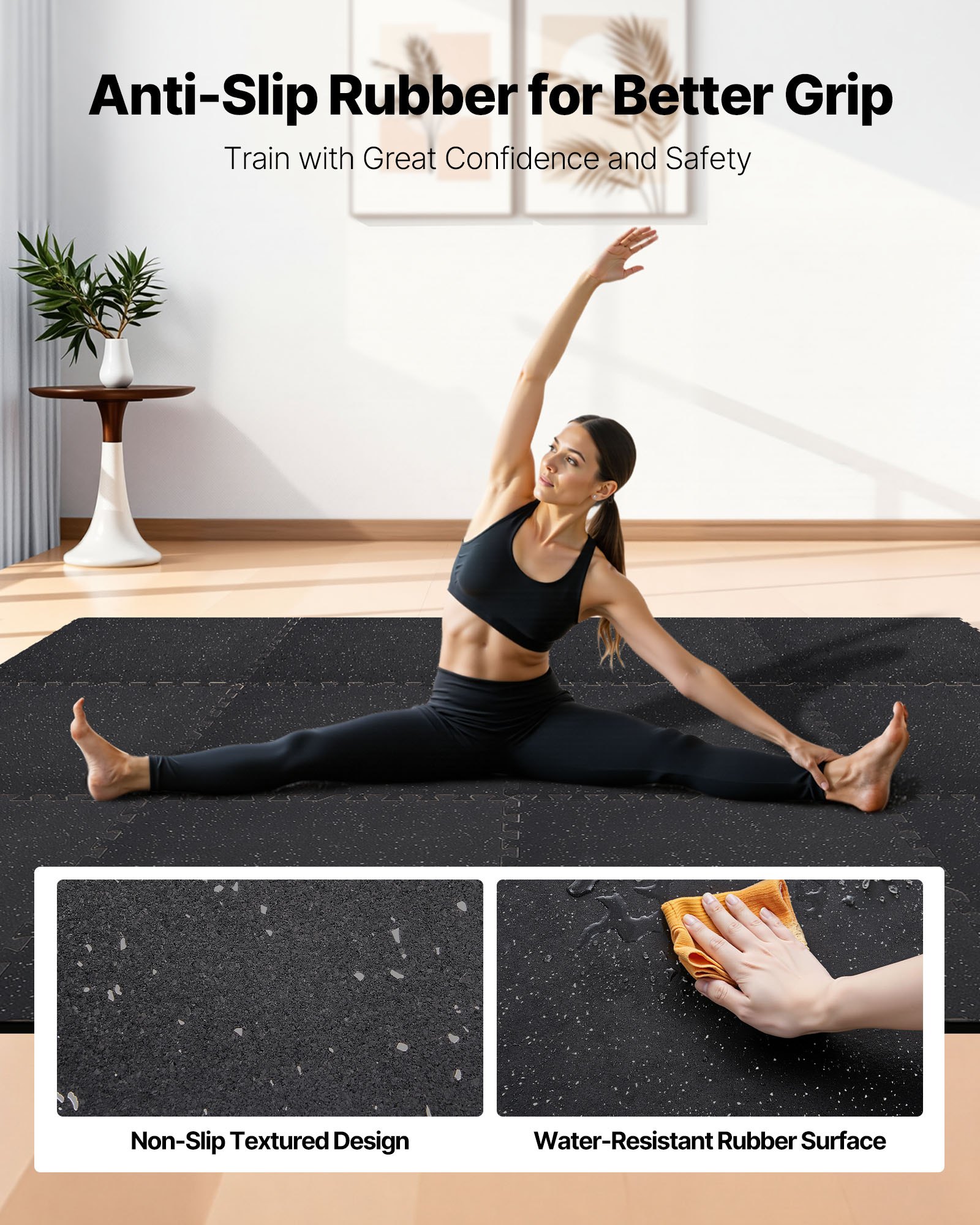 Puzzle Exercise Mat, 24 PCS Fitness Equipment Mats, 24 X 24 X 0.4 In, High-Density EVA Foam Mats Set, Interlocking Rubber Soft Tiles, Protective Floor Padding With Gray Dots For Home Gym Office