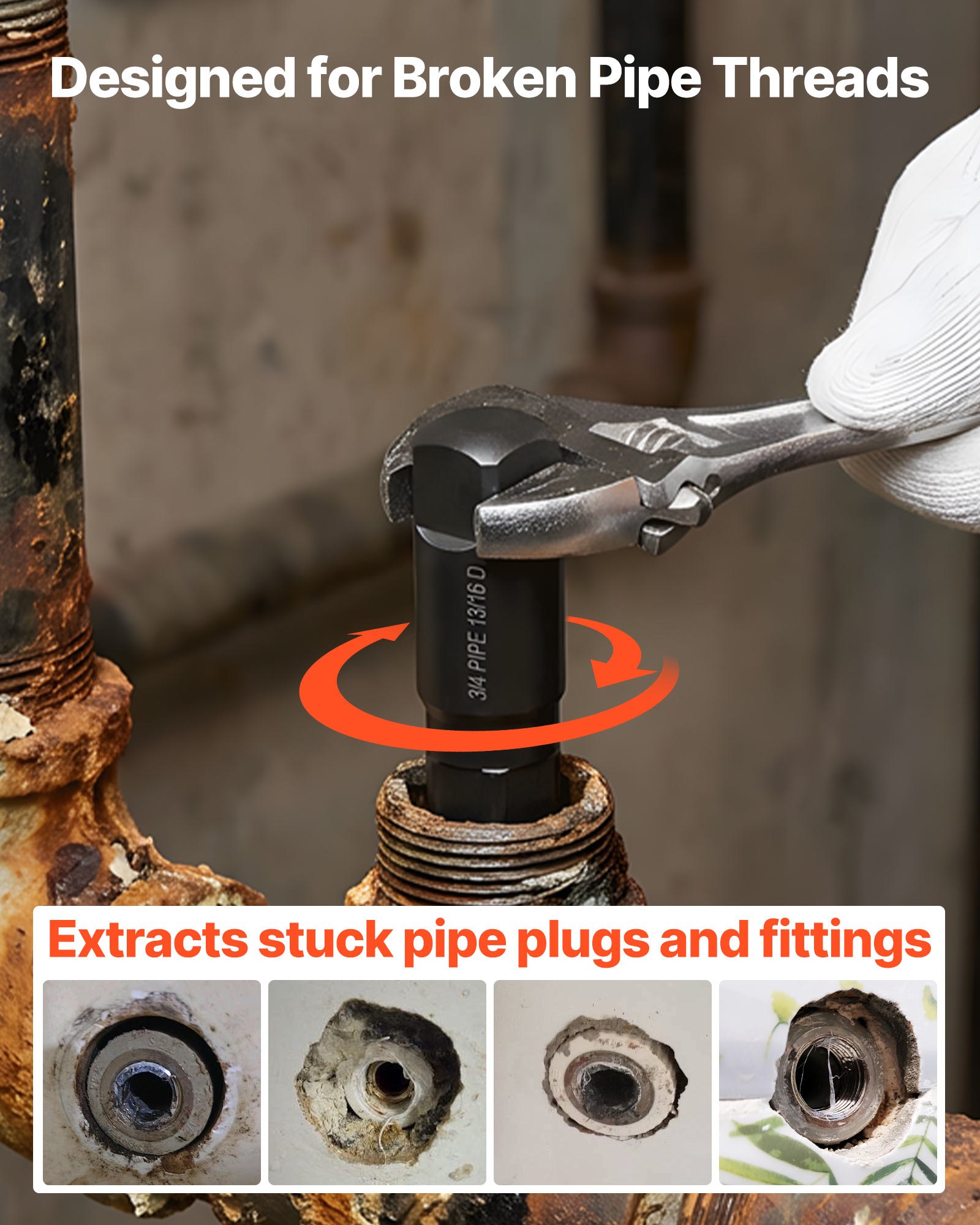 Pipe Extractor Set, 9 Pieces Heavy Duty Steel Broken Pipe Extractors, With Solid Storage Case, Cr-Mo Steel For Removing 1/8" To 1" Damaged Threaded Pipes And Fittings, For Plumbers Mechanics DIY