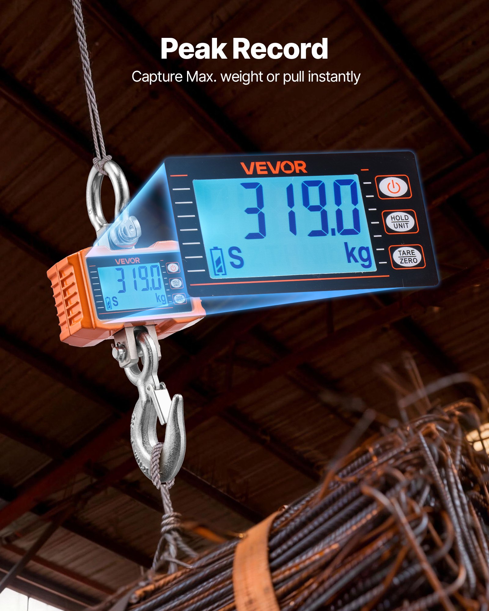 Digital Crane Scale, 4400 Lbs/2000 Kg Max Capacity, Heavy Duty Industrial Hanging Scale With Cast Aluminum Case & LCD Display, 1 Lbs Division & 3 Unit Switch, Remote Control For Garage Factory