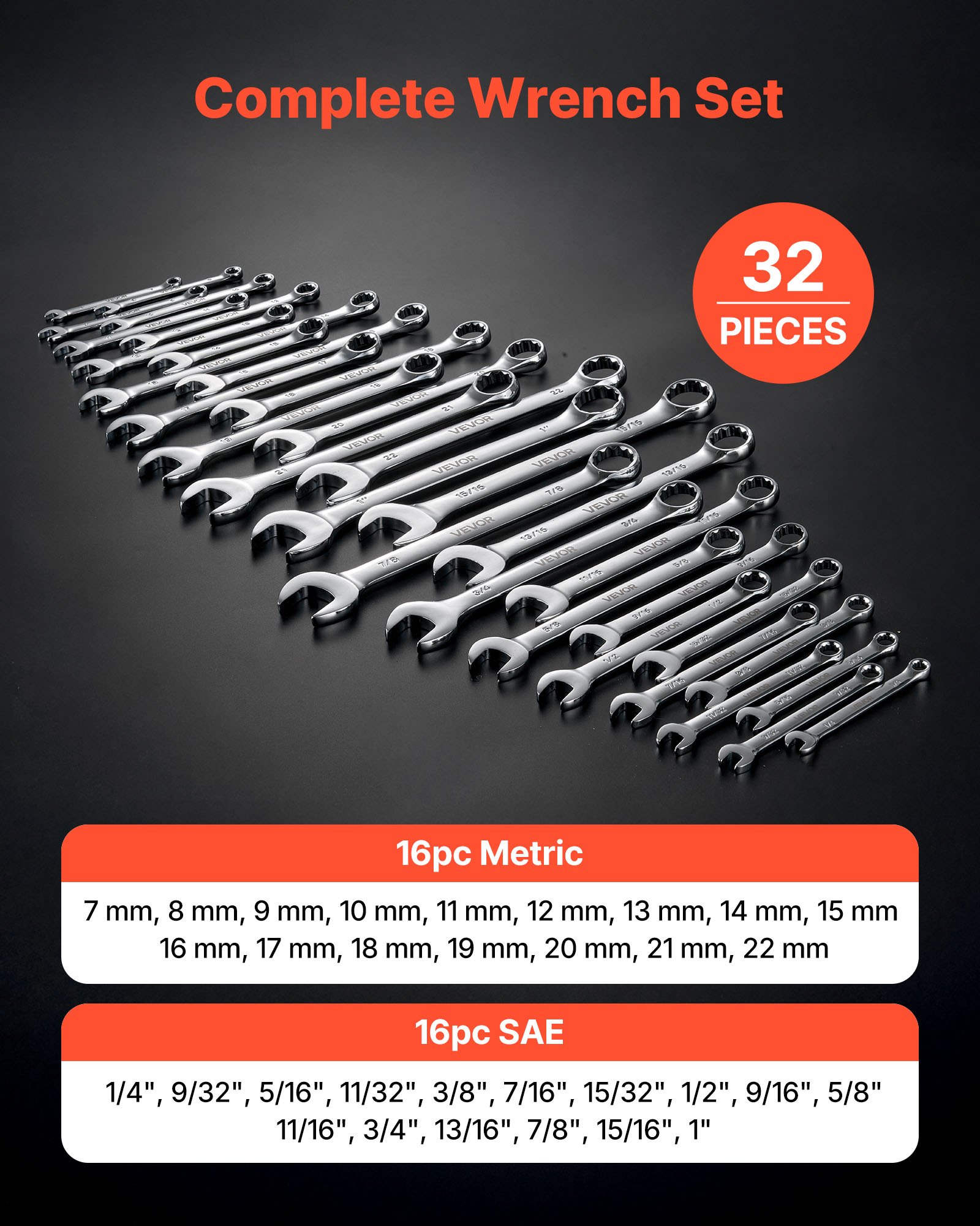 Combination Wrench Set, 32-Piece SAE And Metric, 12-Point Box End And 15° Angled Open End Combination… image 2