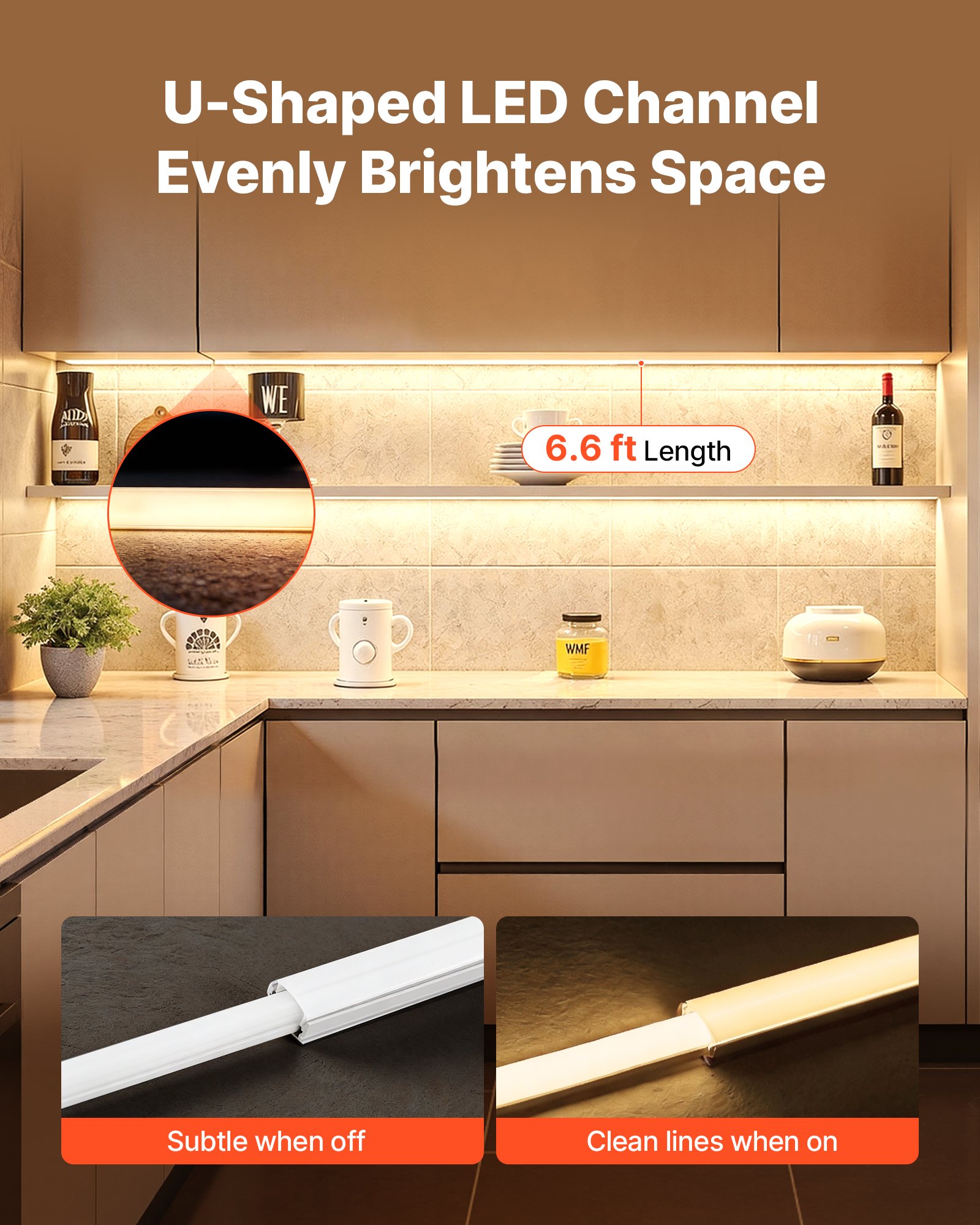 20-Pack 6.6 Ft/2M U Shape LED Aluminum Channel, With Milky Cover, End Caps And Mounting Clips, Aluminum Profile For LED Strip Light Installations, Easy Installation, For Under Cabinet Counter