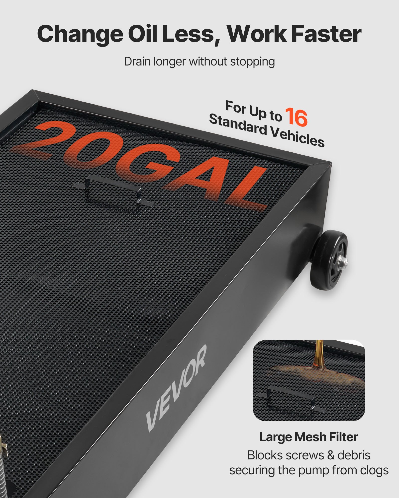 Low Profile Oil Drain Pan, 20 Gallon Capacity, Rolling Oil Drain Pan With Electric Pump & 7.2 Ft Hose, Leak-proof & Corrosion-resistant, Fit For Cars, SUVs, Trucks, Motorcycles, ATVs, Metal