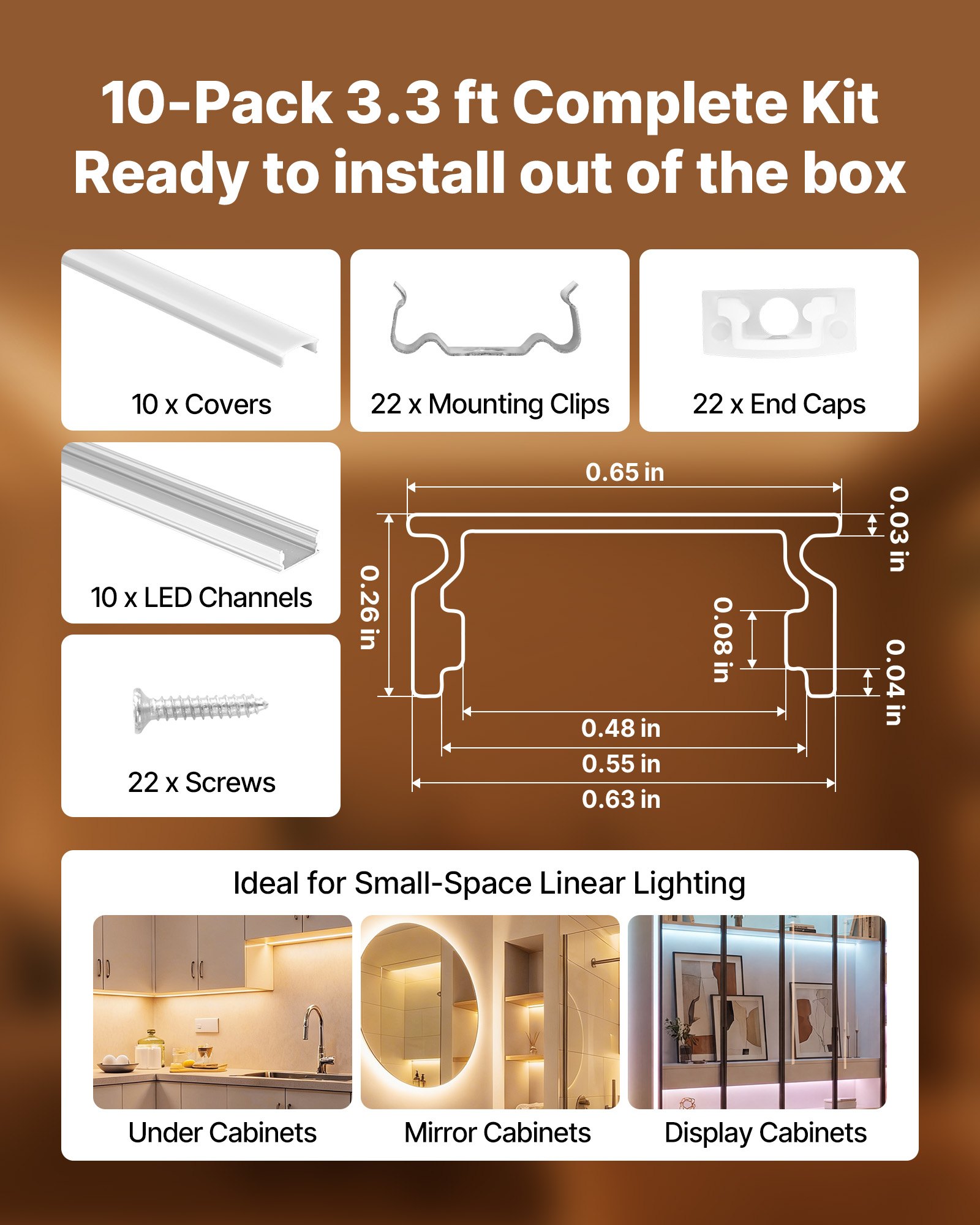 10-Pack 3.3 Ft/1M U Shape LED Aluminum Channel, With Milky Cover, End Caps And Mounting Clips, Aluminum Profile For LED Strip Light Installations, Easy Installation, For Under Cabinet Counter