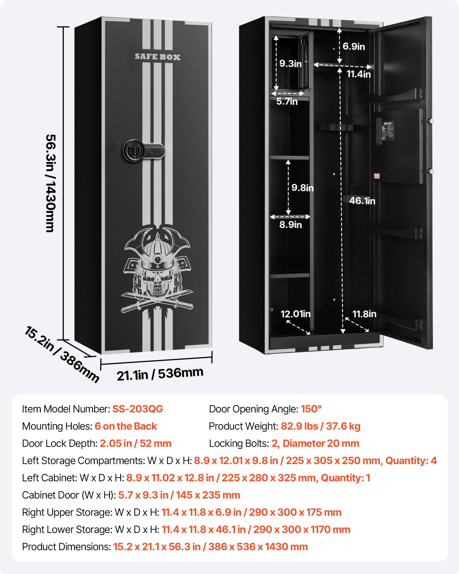 4 Gun Safe, Long Gun Cabinet For Rifles And Pistols, Quick Access Rifle Safe With 3 Ammo Slots And 2 Adjustable Racks, Large Digital Cabinet With Key And Password Lock