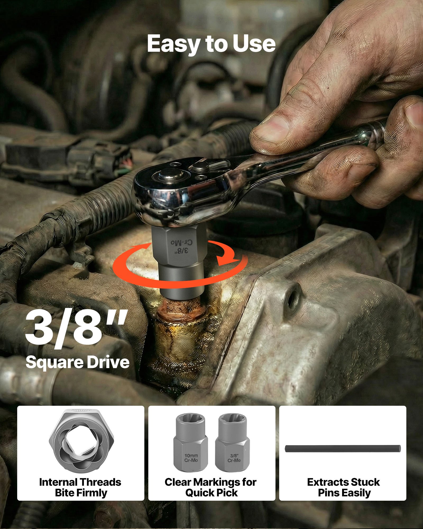 Bolt Extractor Kit, 16 Pieces Impact Bolt & Nut Remover Set With Adapters And Pin Punch, Solid Storage Case, Cr-Mo Steel For Removing Damaged, Rusted, Stripped, Rounded Bolts, Nuts And Screws