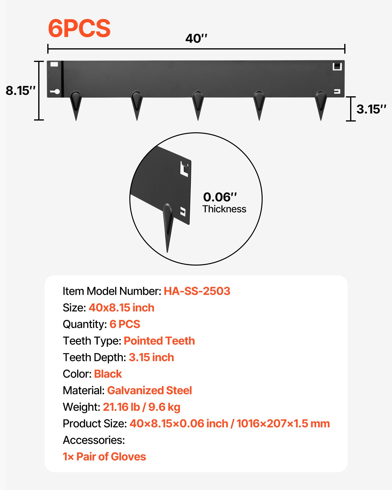 Galvanized Steel Landscape Edging, 6-Pack 40 X 8.15 Inch Metal Edging For Landscaping With Gloves, Easy-to-Install, Heavy Duty Metal Garden Edge Border For Flower Bed, Yard Pathway