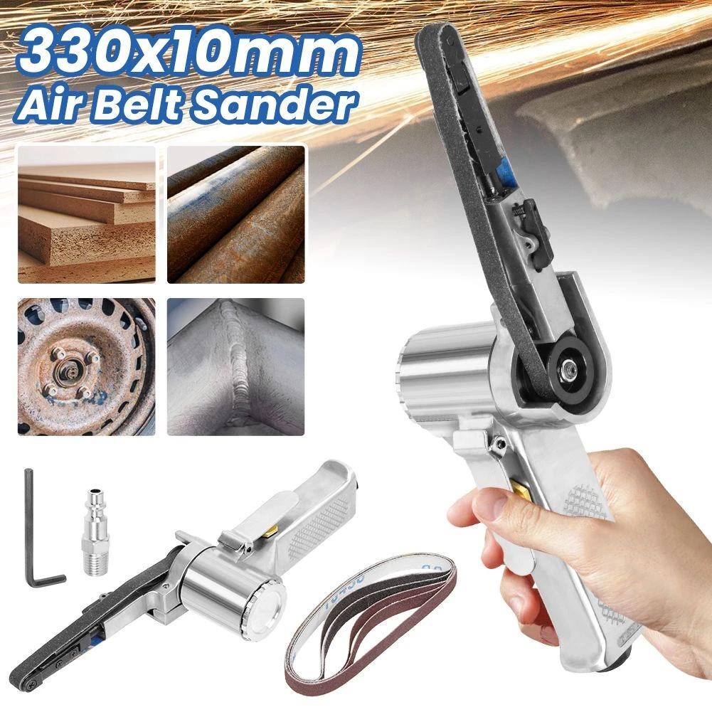 Support pan European shipping--10mm Pneumatic Belt Sander, Lightweight Handheld Air Powered Grinder Polisher With 5 Sanding Belts