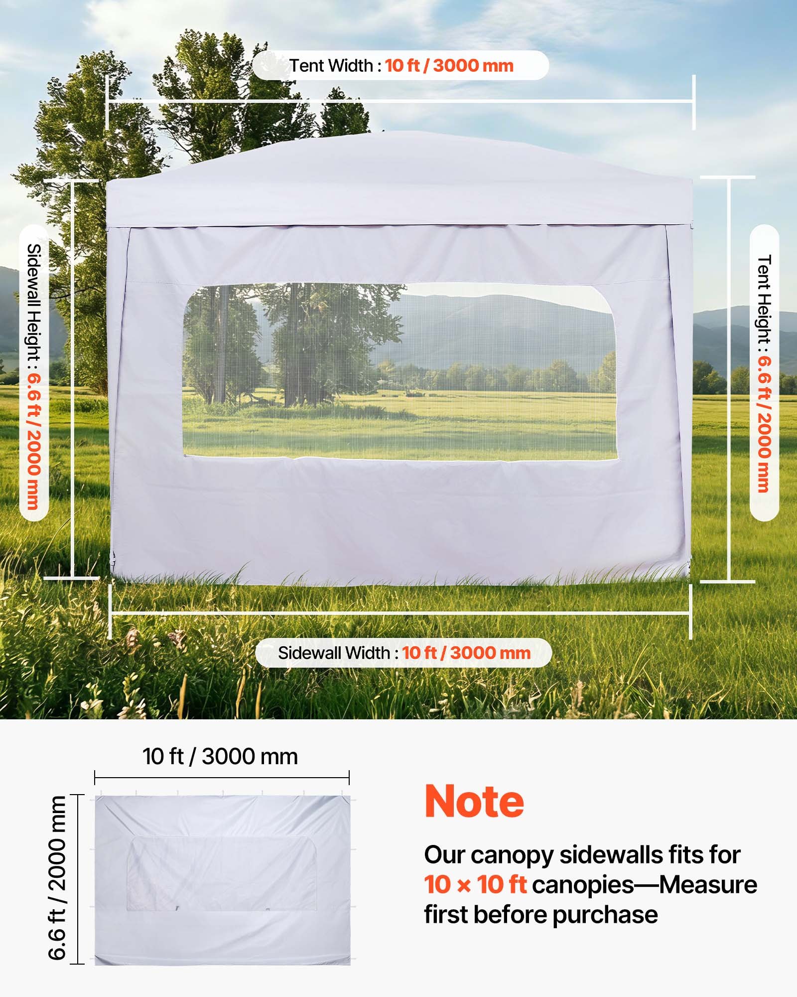 Canopy Sidewalls, Fit For 10 X 10 Ft Pop Up Canopy Tent, Tent Side Walls With Waterproof And Sunlight Protection Layer For Outdoor Event Tents, Vendor Booths, Camping (1 Sidewall Only, White)