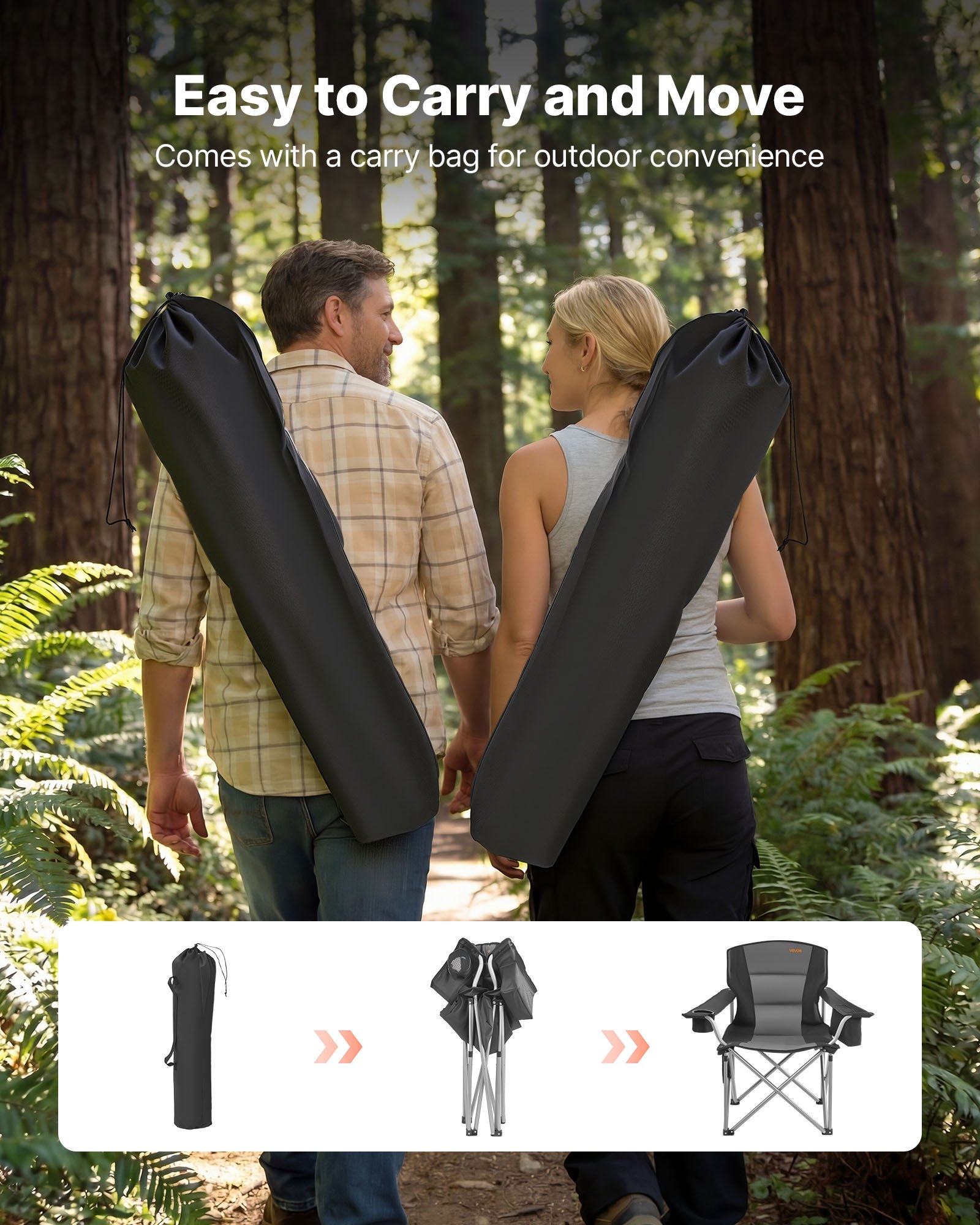 Oversized Camping Chairs, 450 Lbs Heavy Duty Support, Portable Folding Camp Chairs With Padded Backrest & Armrests, Cup Holder & Side Pocket, Cooler Bag, Carry Bags For Outdoor, Fishing, 2 Pack