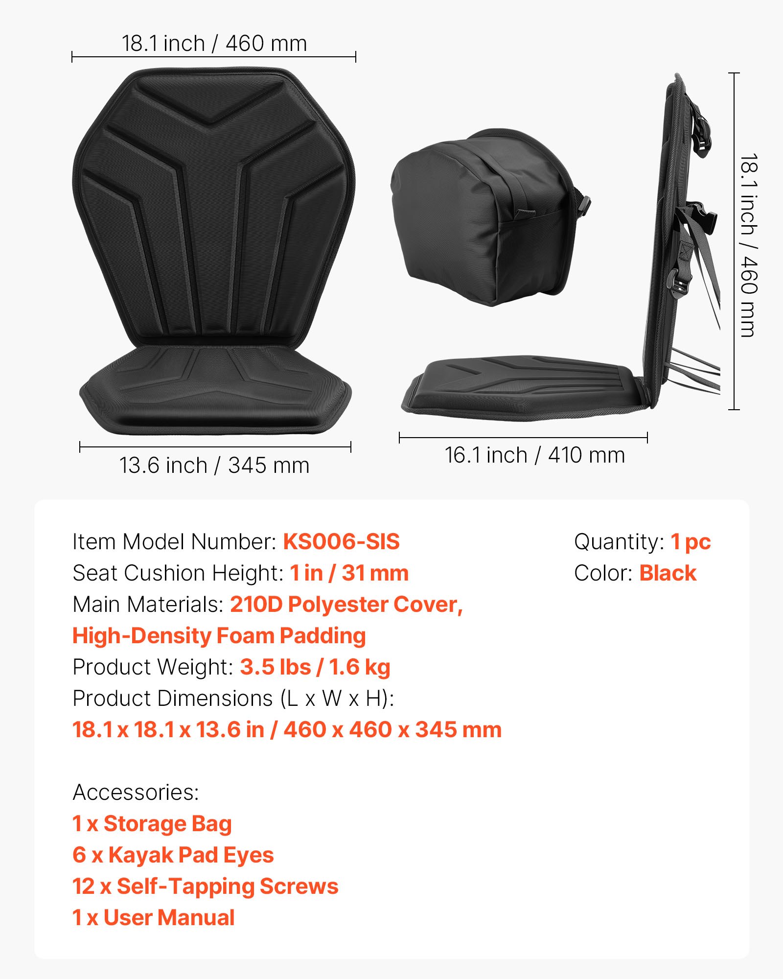 Kayak Seat, 1 Pack 1" Thick, Universal Paddle Board Seat With Back Support, Hexagonal Sit-on-Top Soft Padded Cushion With Storage Bag & Adjustable Straps For SUP, Fishing Boat, Inflatable Kayak