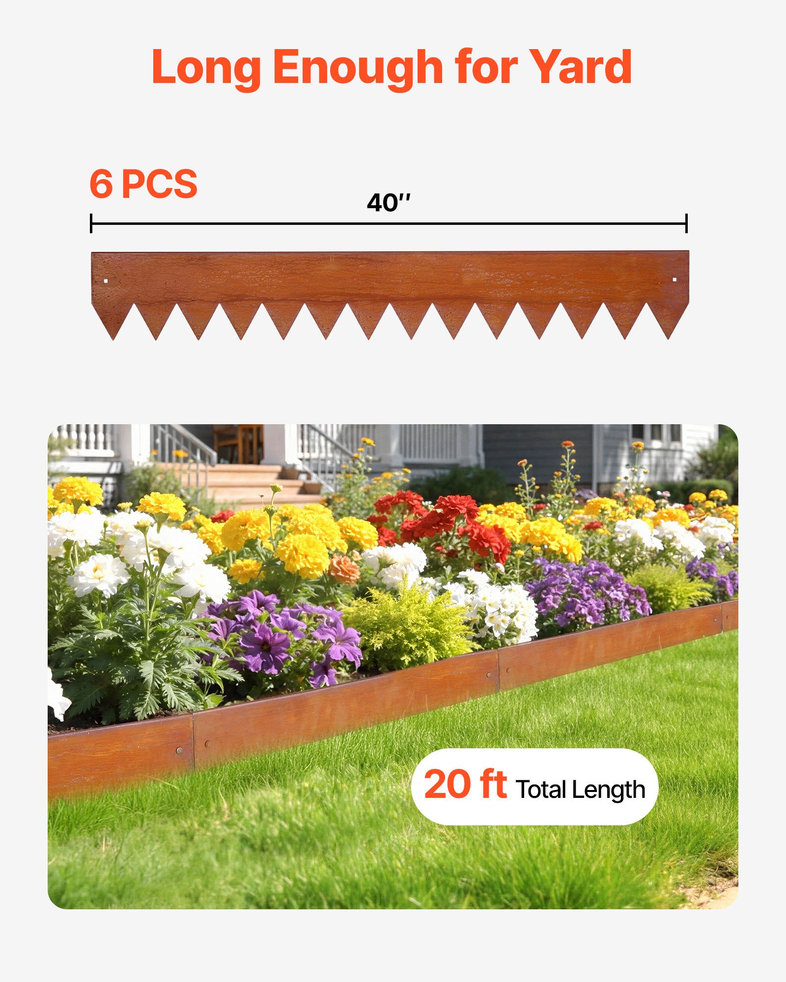 Corten Steel Landscape Edging, 6-Pack 40 X 6 Inch Metal Edging For Landscaping With 8 Connecting Plates, Bendable Metal Garden Edge Border For Flower Bed, Yard Pathway, Rust