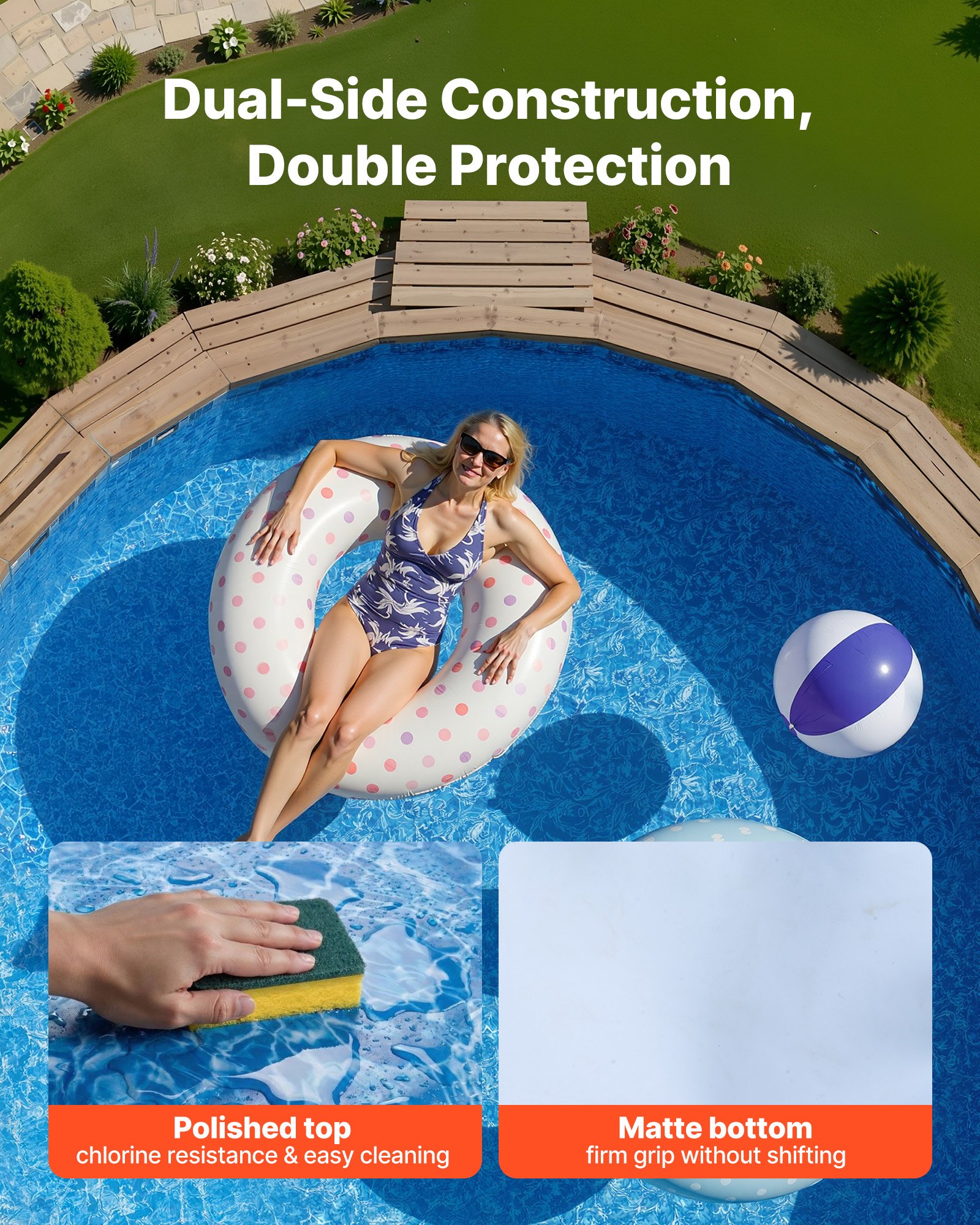 18ft Pool Liner, Round Overlap Swimming Pool Liner For 52 In Wall Height, Premium Vinyl, Easy Install With Leak-Proof Patches, Designed For Steel Sided Above-Ground,Outdoor, Boulder Swirl