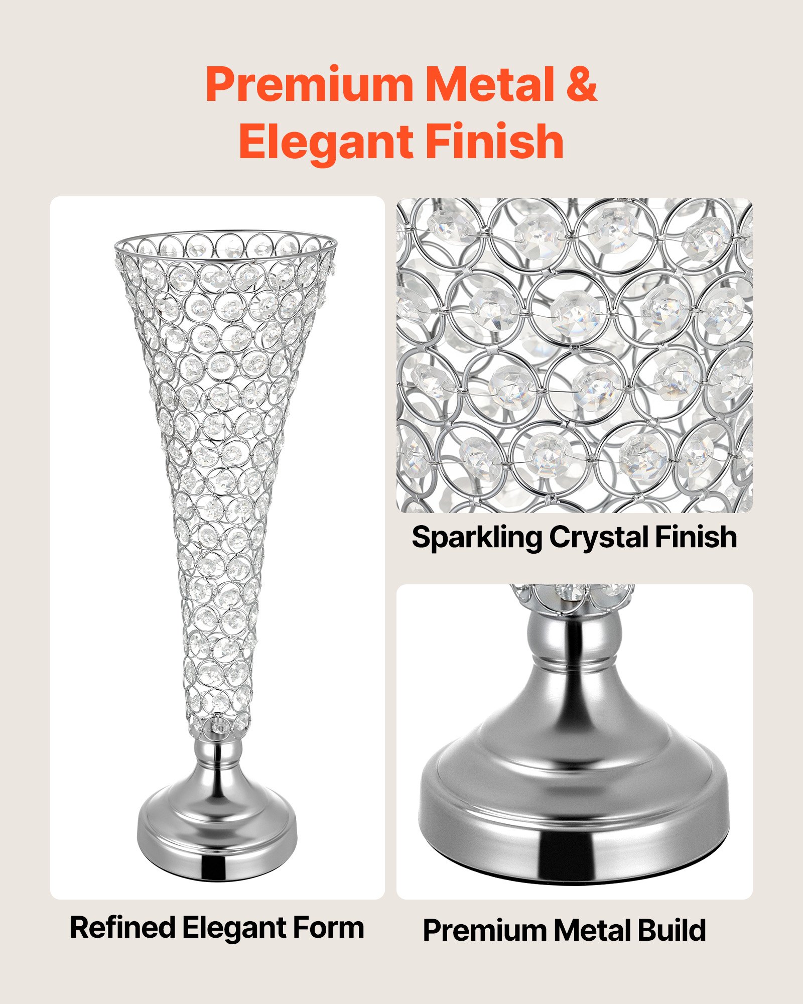 4 PCS Crystal Wedding Flower Vase, 20 In Tall Flower Table Centerpieces, Crystal Cylinder Banquet Vases Easy Installation, Versatile Arrangement Stand For Party Events Room Home Decor, Silver