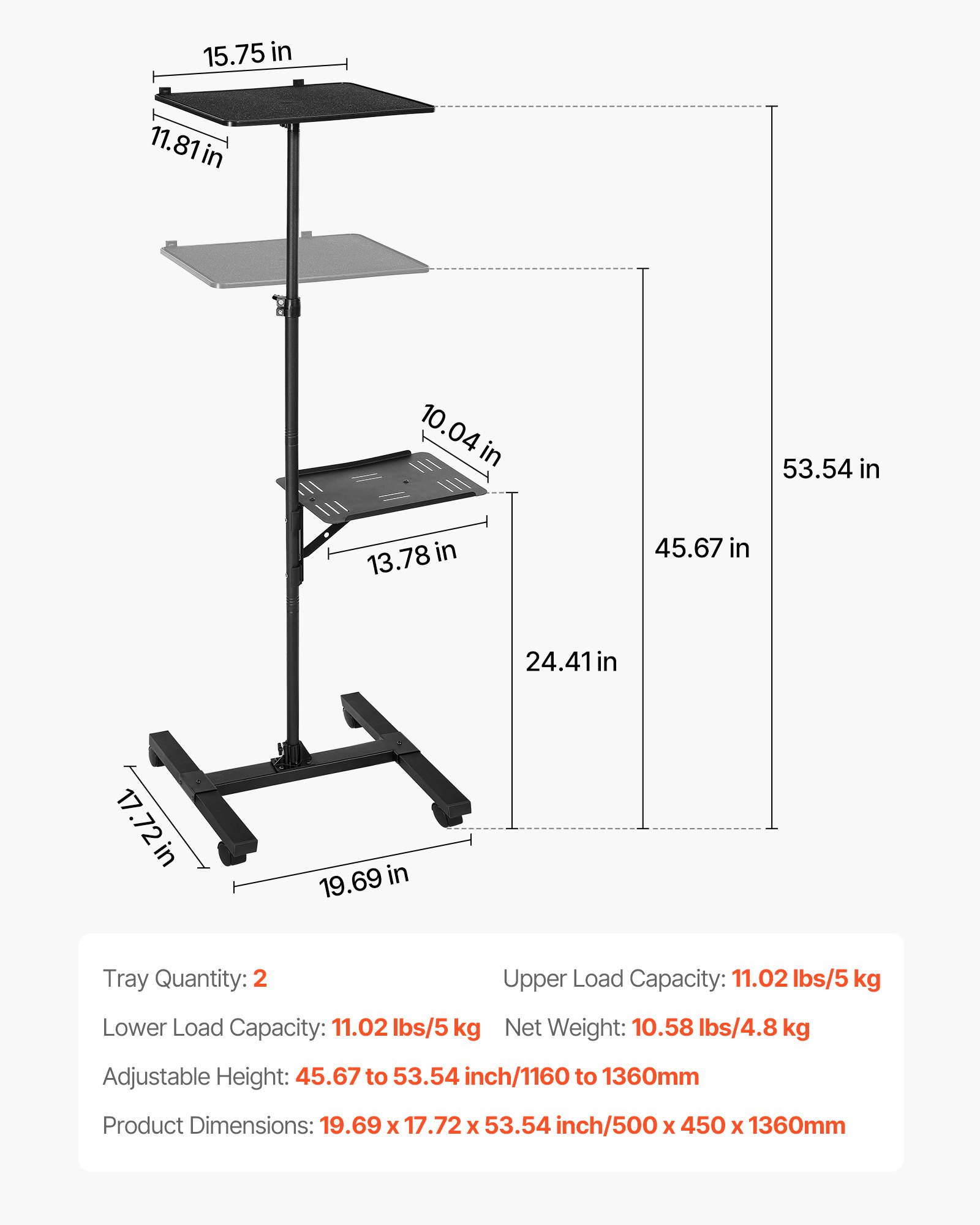 Projector Stand, 2 Shelves Laptop Floor Stand, Projector Stands Table With Adjustable Height 33.86 To 53.54 Inch, I-Beam Frame Projectors Stands Tripod For Meetings, Outdoor Movies, Video Stand