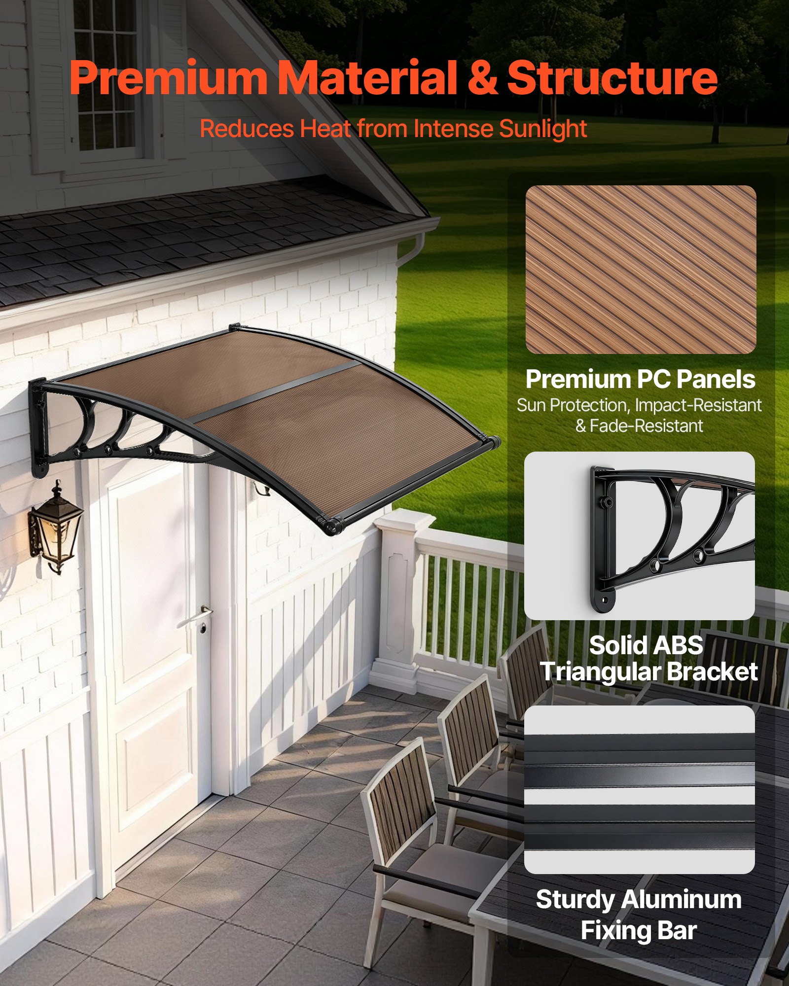 Awnings For Door Entrance, , Exterior Front Door Window Awnings With Drainage & ABS Bracket, Rain Snow Sun… - 5