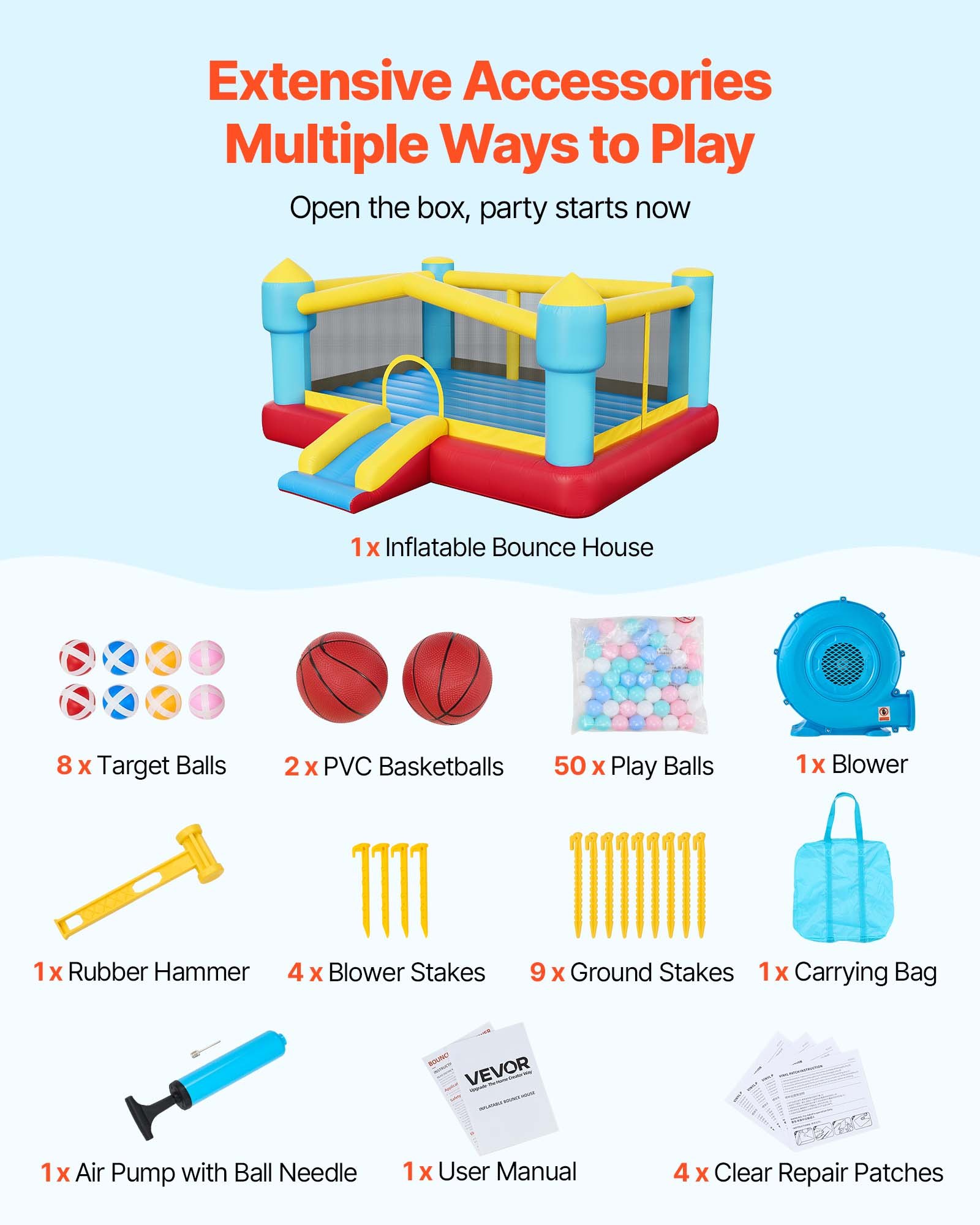 Inflatable Bounce House, 14.7 X 13.8 X 6.8 Ft Jumping Bouncy Castle, Inflatable Jumper For Kids With Slide, Basketball Hoop, Target Game & Jumping Area, Jumpings House Holds 3-4 Kids (Ages 3-8)