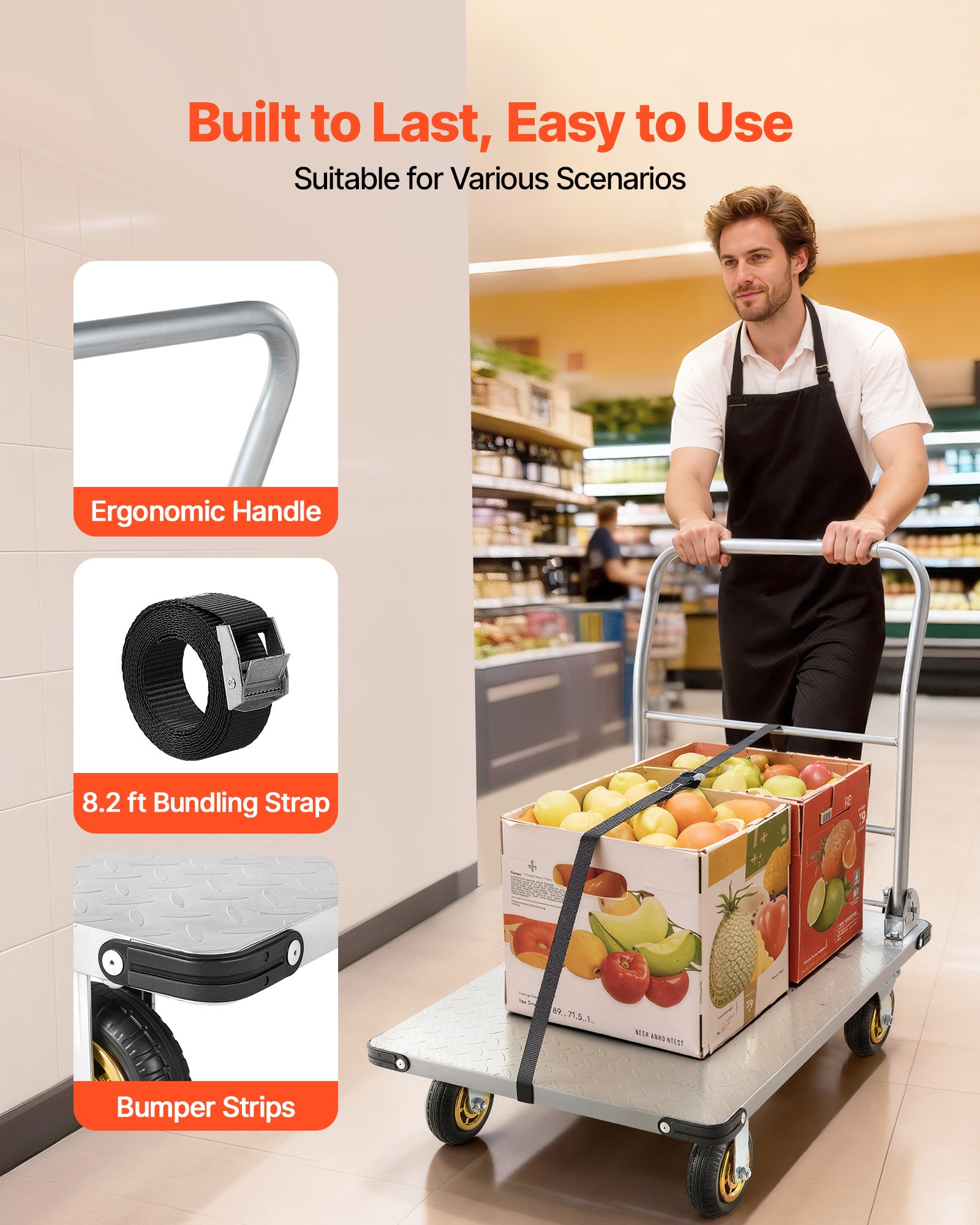 Platform Truck, 2000 Lbs Capacity, Heavy Duty Steel Flatbed Cart With Swivel Wheels And Handle, Foldable Platform Hand Push Truck Dolly, For Groceries, Garage, Warehouse, 35.4 X 23.6 X 35.4 In