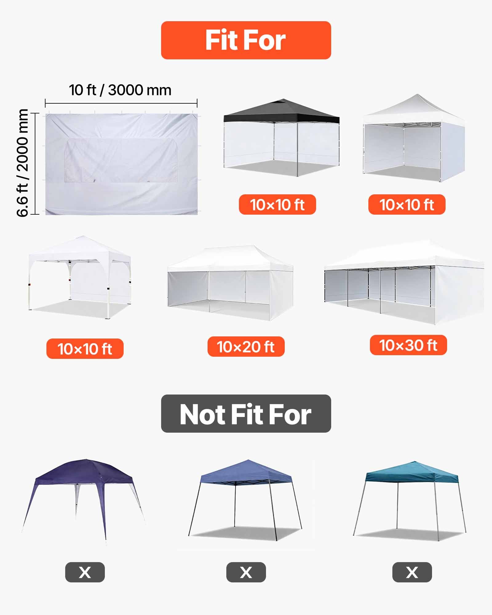 Canopy Sidewalls, Fit For 10 X 10 Ft Pop Up Canopy Tent, Tent Side Walls With Waterproof And Sunlight Protection Layer For Outdoor Event Tents, Vendor Booths, Camping (1 Sidewall Only, White)