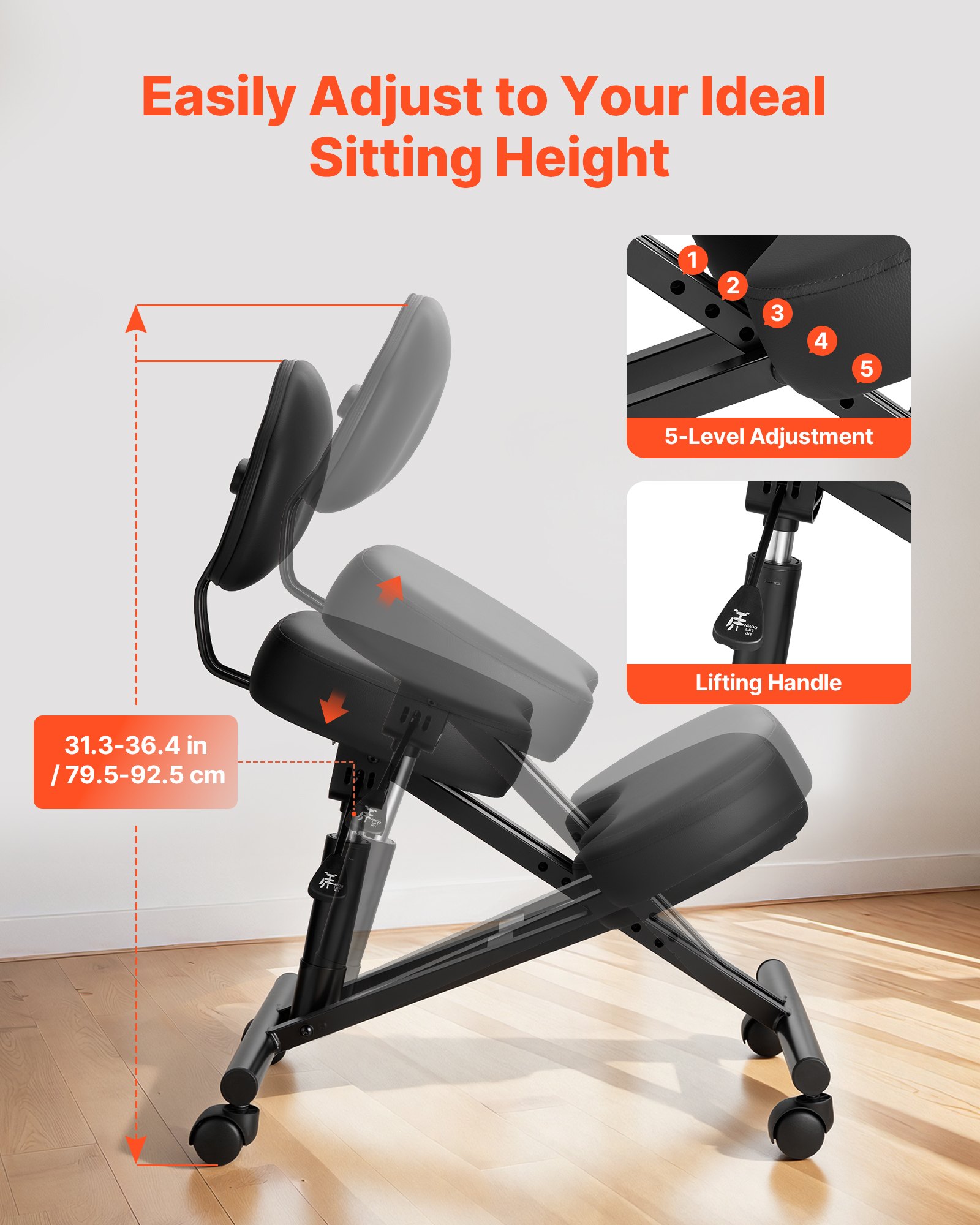 Ergonomic Kneeling Chair with Backrest & Wheels β photo 2
