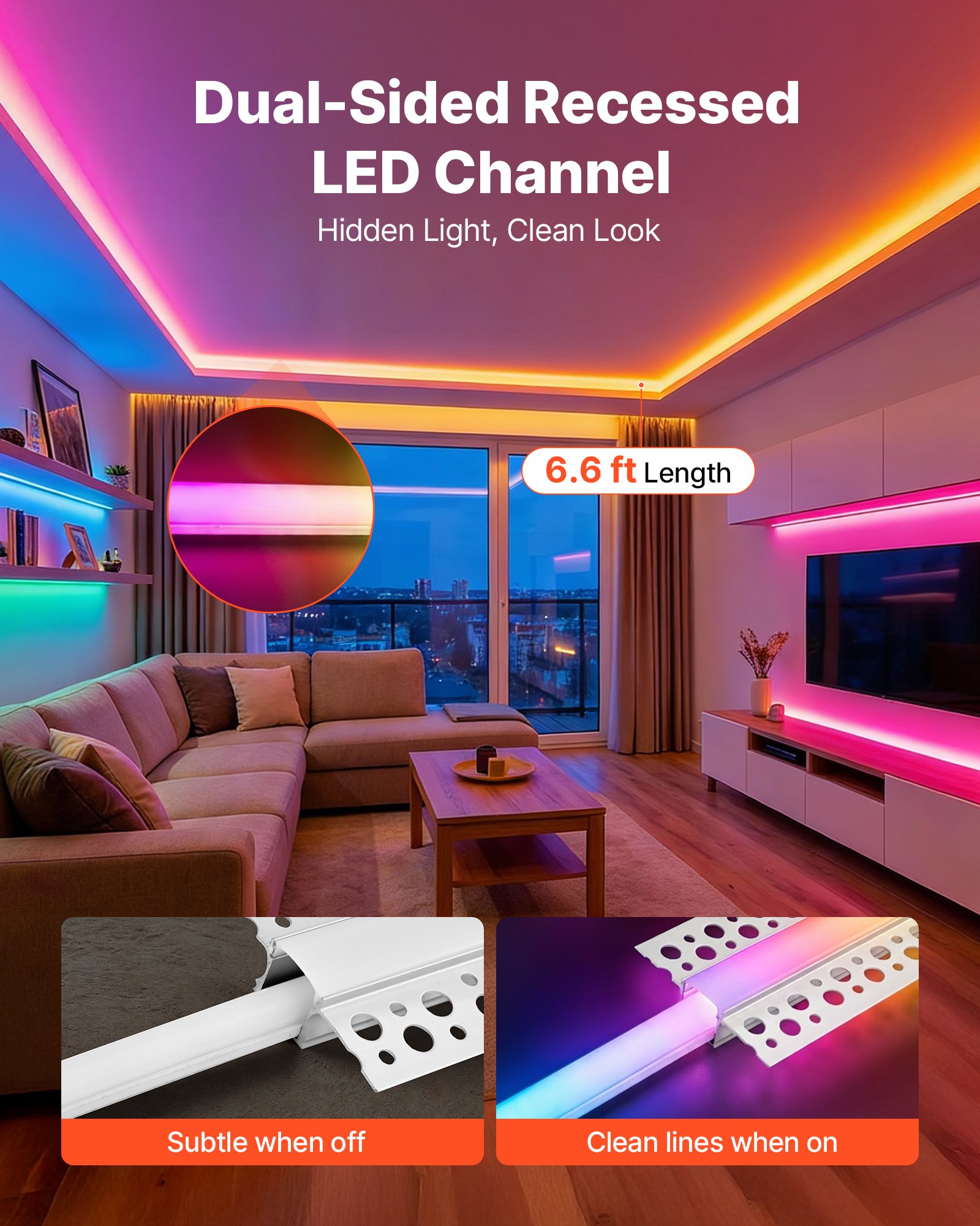 Plaster-in LED Aluminum Channel, 10-Pack 6.6 Ft/2M, Trimless Recessed Drywall LED Strip Diffuser Channel, With Milky Cover, End Caps And Mounting Clips, Aluminum Profile, For Wall And Ceiling