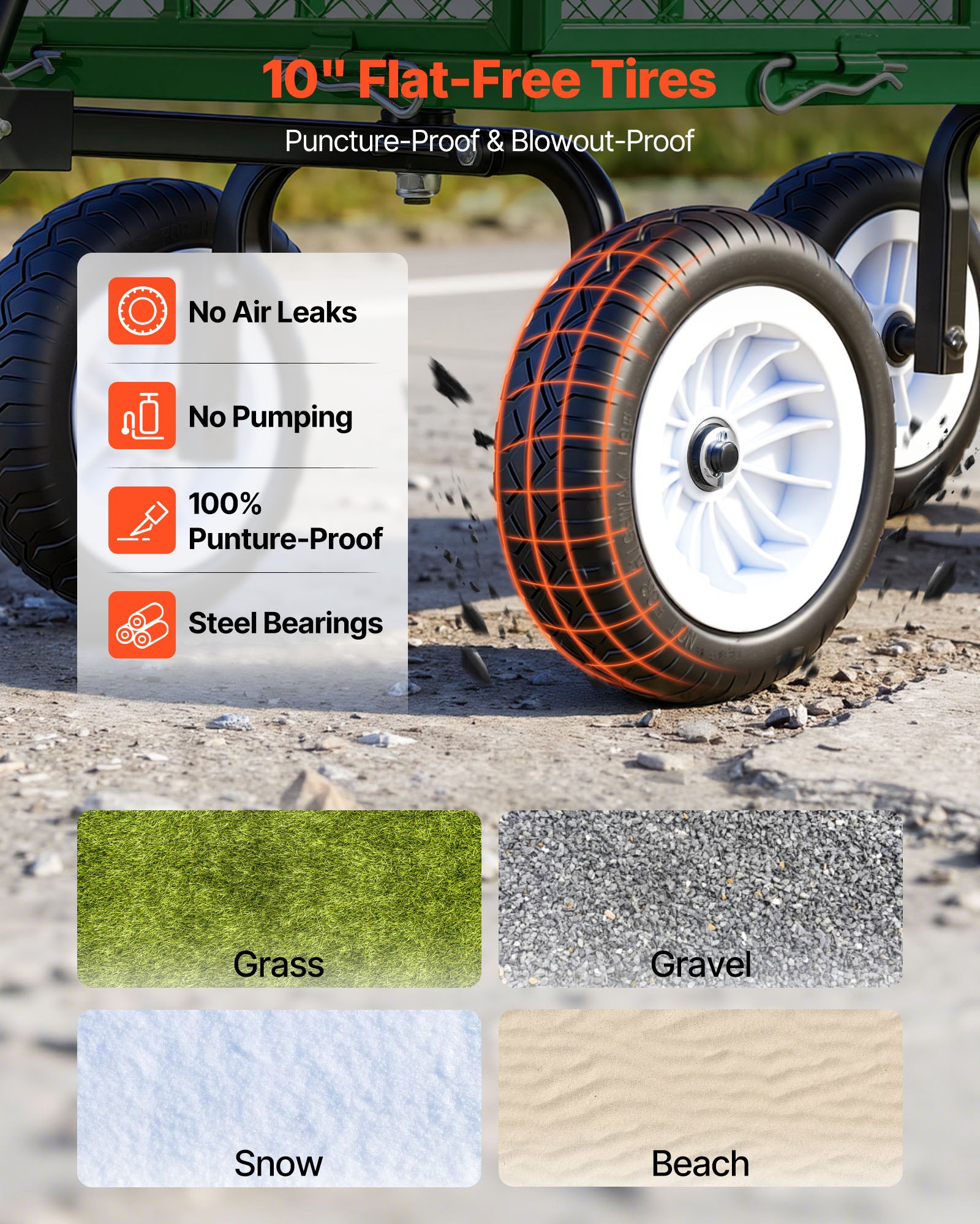 Garden Cart, 900 LBS, Heavy Duty Steel Yard And Garden Utility Wagon With 10-Inch Tires, Outdoor Gardening Stool With Adjustable Handle, Detachable Side Panels, Attach To ATV Or Tractor, Green