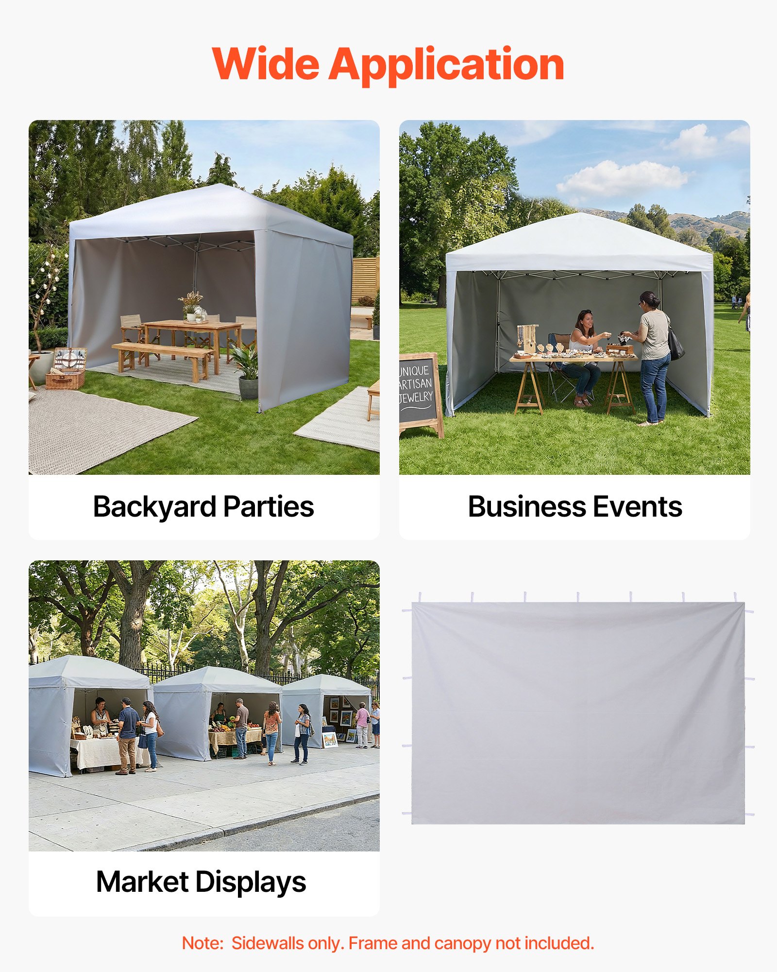 Canopy Sidewalls, Fit For 10 X 10 Ft Pop Up Canopy Tent, Tent Side Walls With Waterproof And Sunlight Protection Layer For Outdoor Event Tents, Vendor Booths, Camping (3 Sidewalls Only, White)